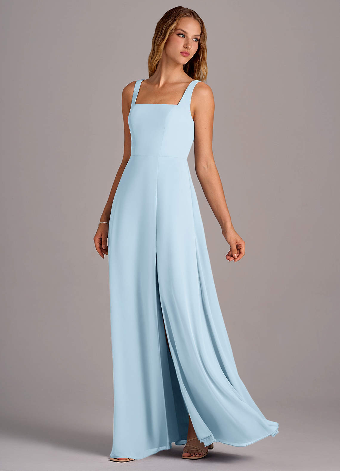 Azazie Debra Bridesmaid Dresses Sky Blue A-Line with Pockets Chiffon Convertible Dress image1