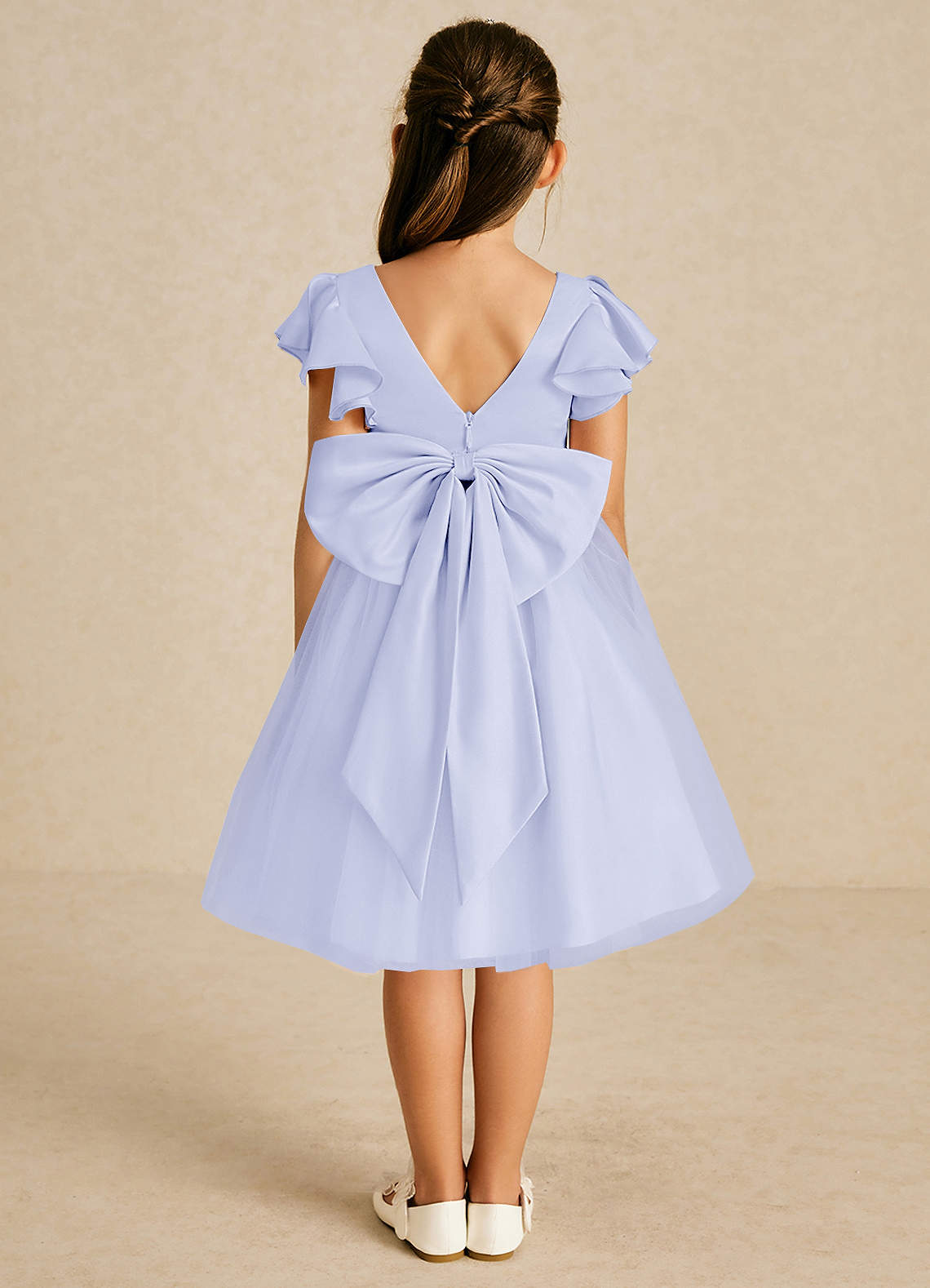 Azazie Kaeya Robe Demoiselle D'honneur Fillette Robe Trapèze en Tulle Arc Lavande image1