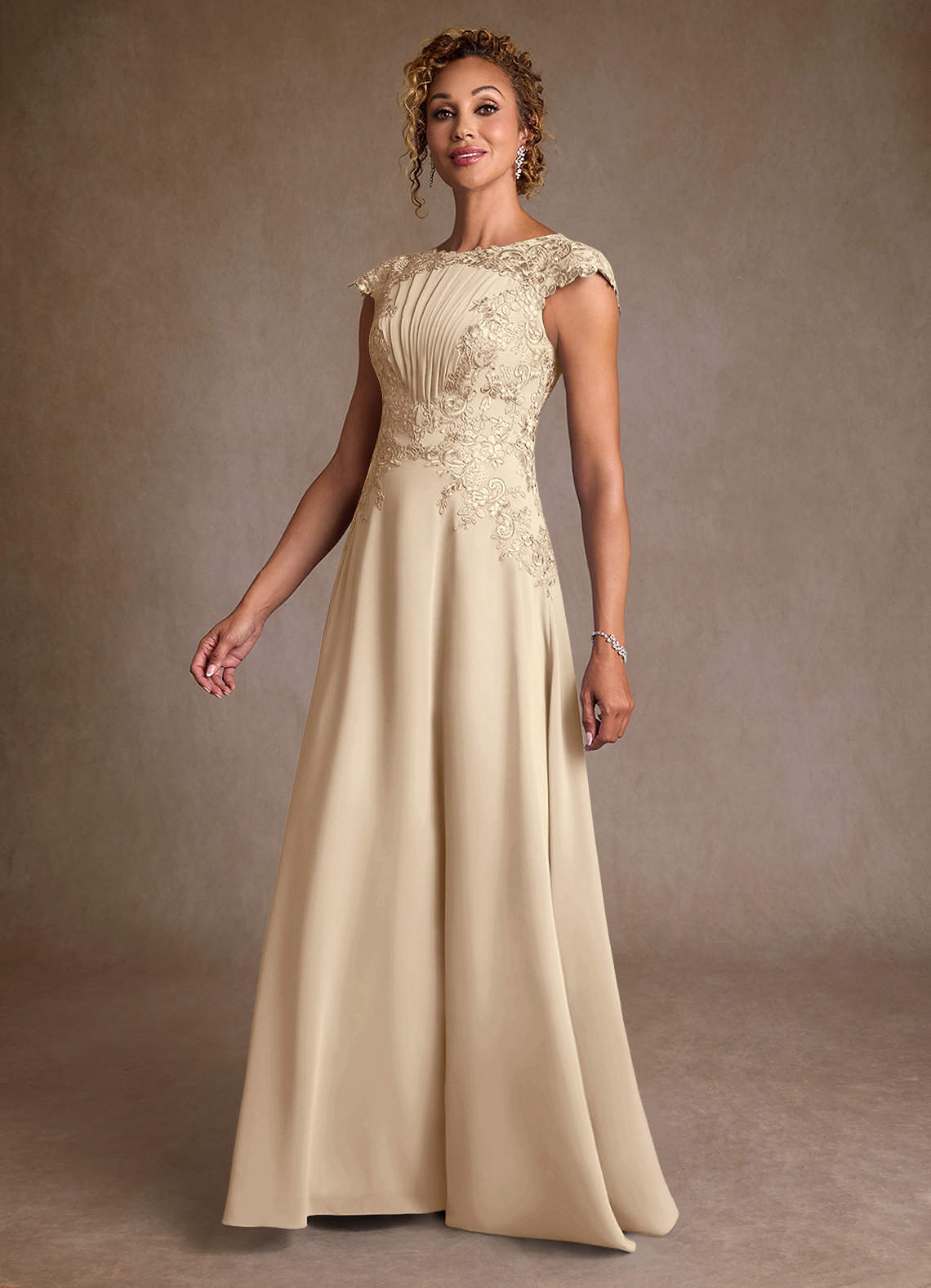 Azazie Christi Mother of the Bride Dresses Champagne A-Line Lace Chiffon Dress image3