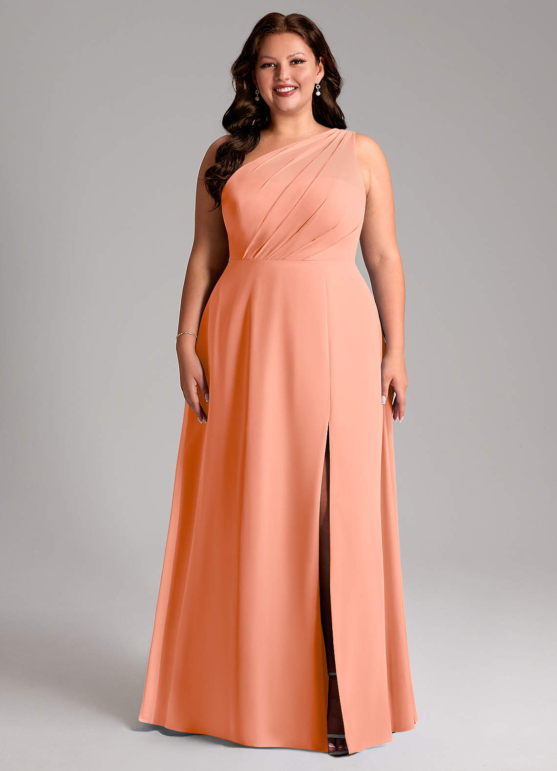 Azazie Phaedra Bridesmaid Dresses Sunset A-Line One Shoulder Chiffon Dress image1