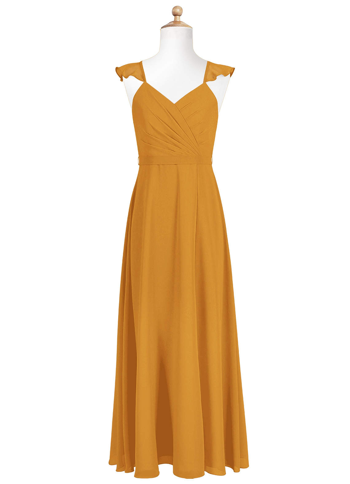 Azazie Emily Junior Robe Trapèze en Mousseline de soie Rayé Caramel écossais image4