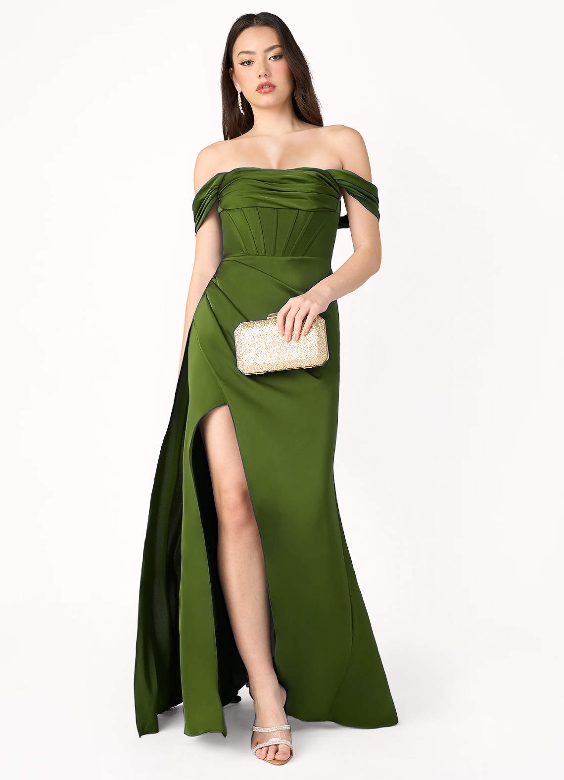 Jennie Olive Green Off Shoulder Maxi Dress