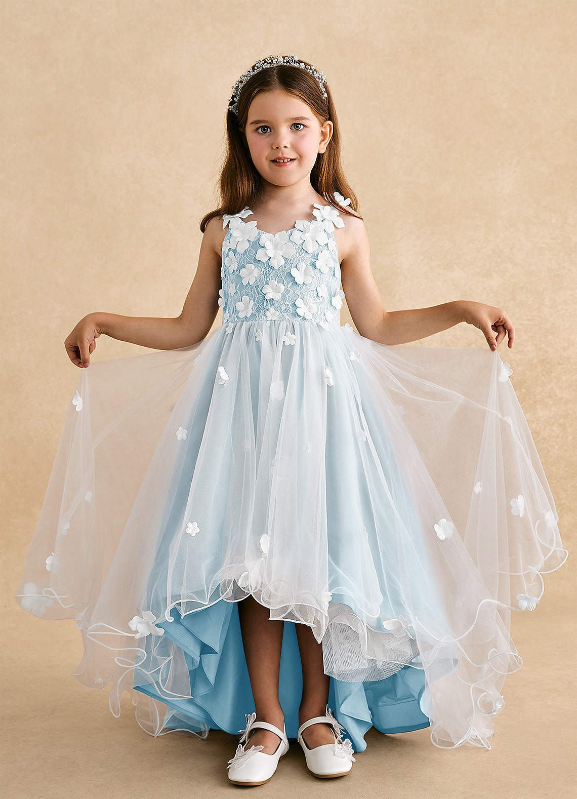 Azazie Celia vestidos de niña de las flores Vestido de Azul Cielo de Tul de Corte En A con Encaje image3