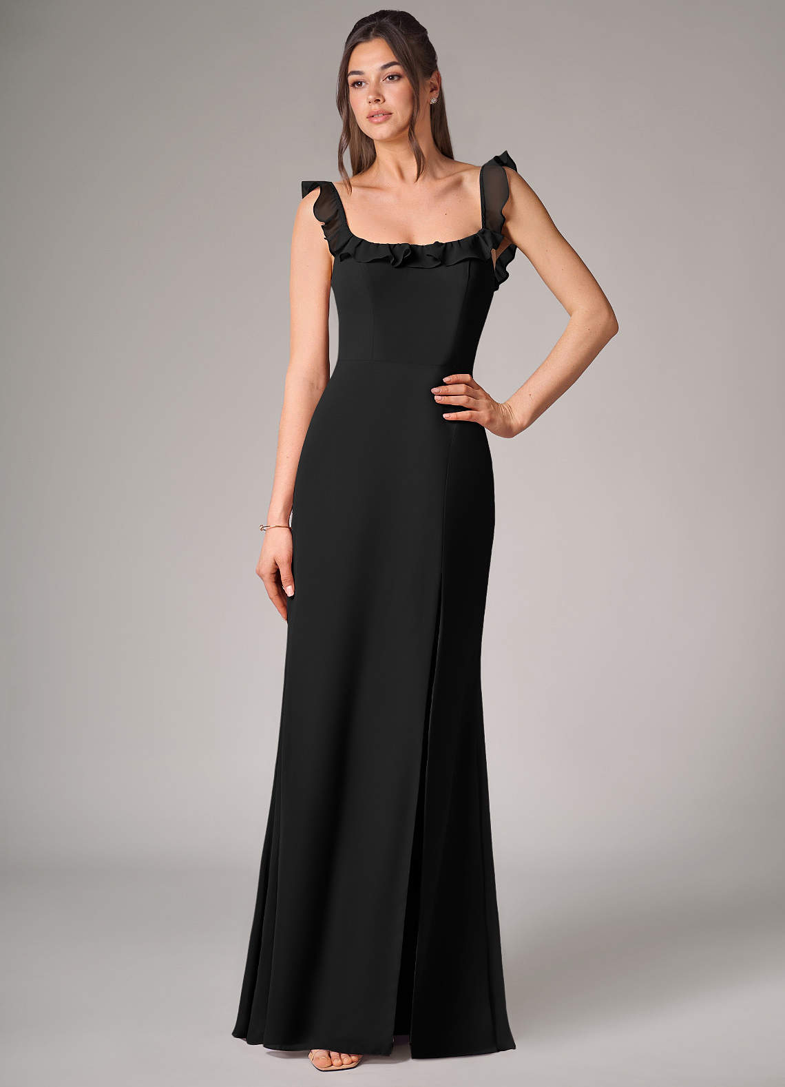 Azazie Callie Essayer des robes à la maison Robe Sirène Convertible en Mousseline de soie Fente Latérale Noir image3