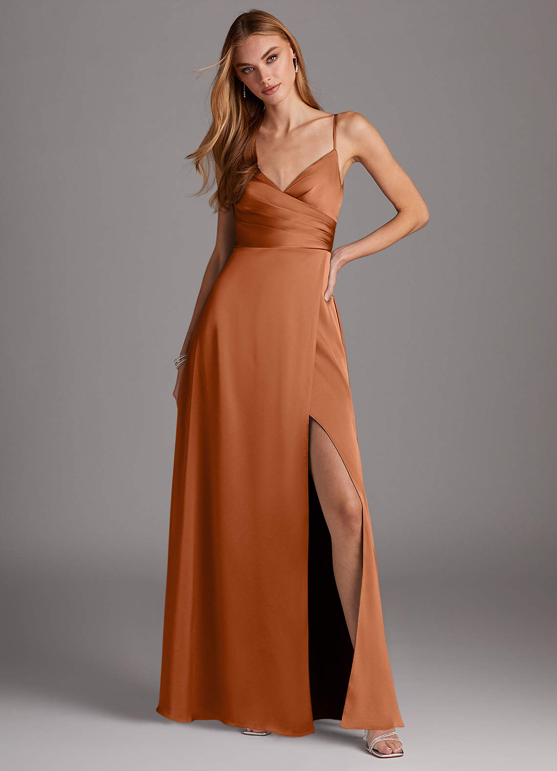 burgundy color maxi dress Elegant plus size A-line maxi dress with slit ruffle sleeves