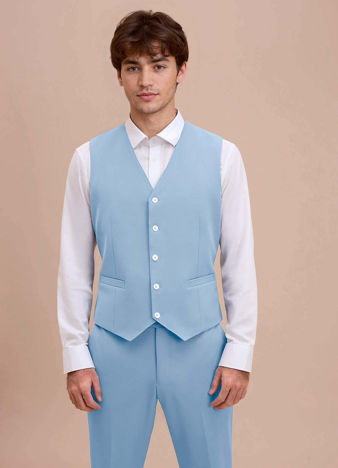 front Ethan Sky Blue Refined Weave Suit Vest