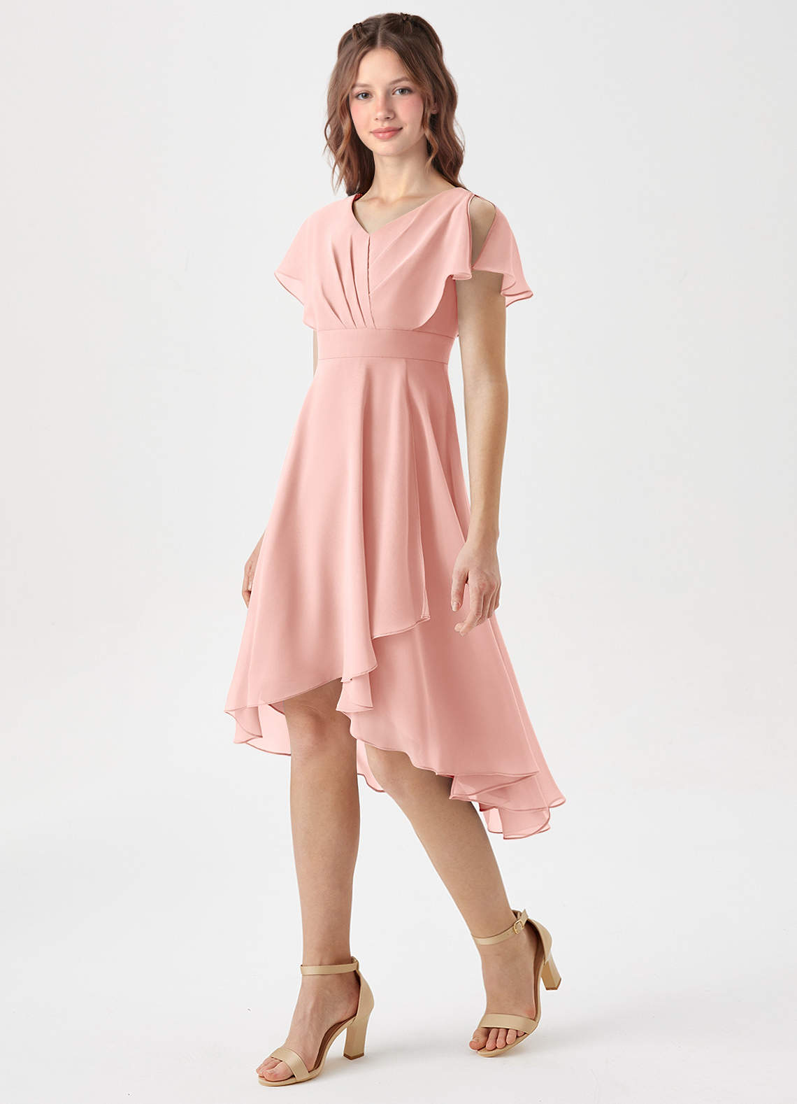Azazie Graciela Junior Rosette A-Line Pleated Chiffon Dress image1