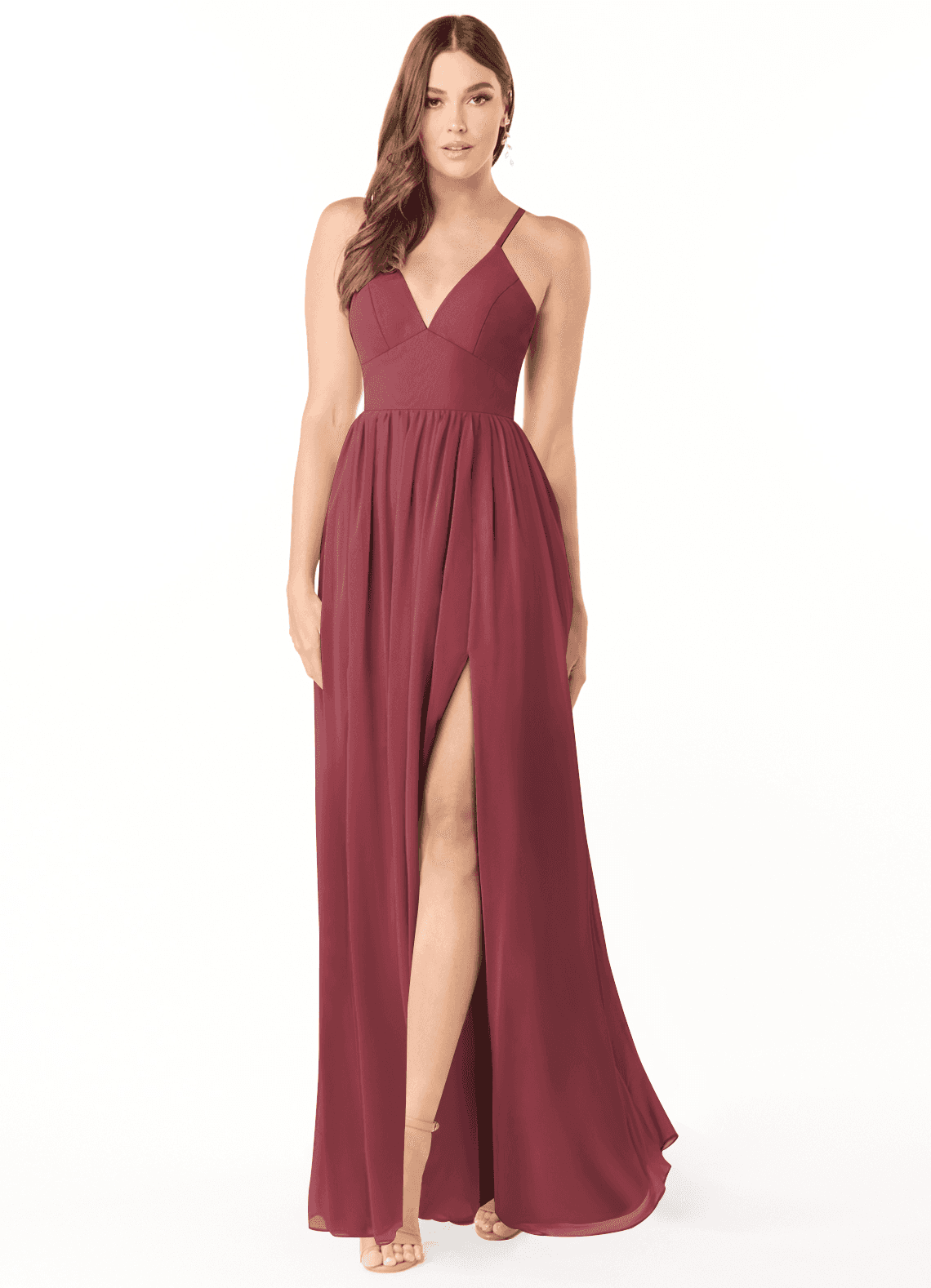 Azazie Aaida Jurken voor bruidsmeisjes Jurk van Chiffon met A-Lijn Korset Merlot image1
