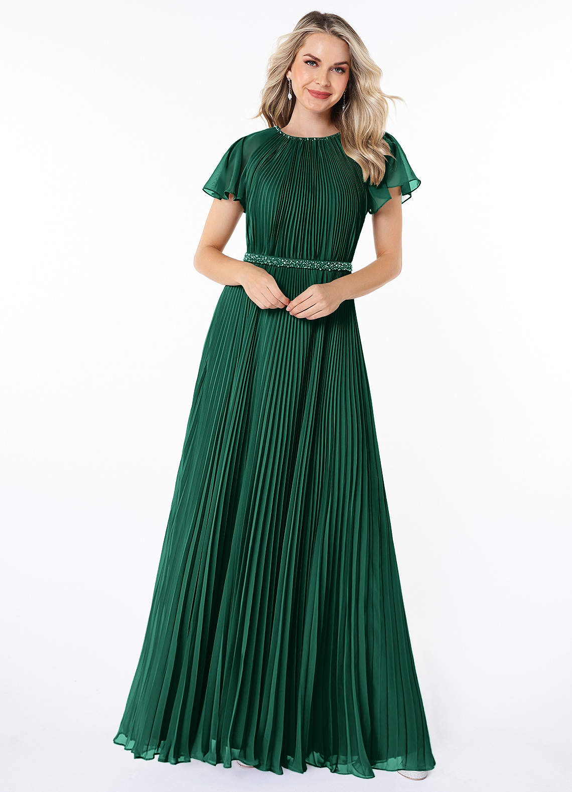 Azazie Kara Modest Bridesmaid Dresses A-Line Pleated Chiffon Floor-Length Dress image3