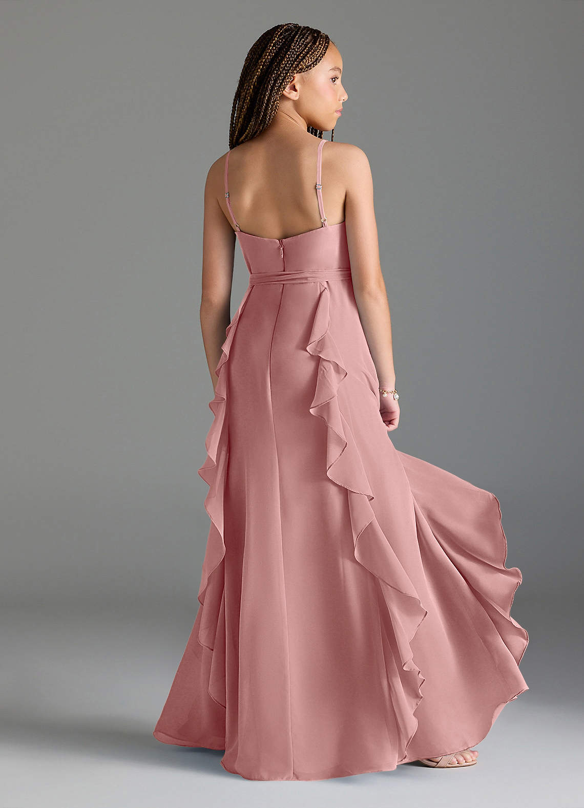 dusty pink junior bridesmaid dress Azazie Peyton Let them be breathtakingly ff::eta::810220199534_2026-09-20 Polka-dot tights, black heels, NZ Size:10