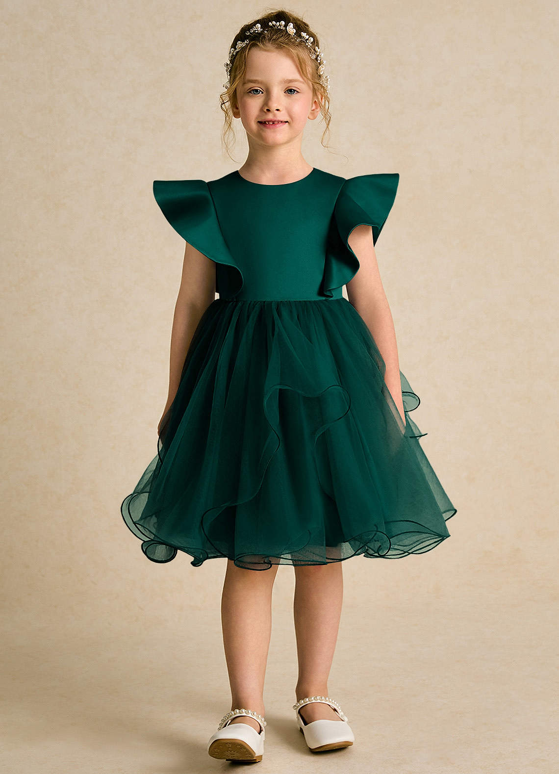 Azazie Chirp Flower Girl Dresses Pine Ball-Gown Tulle Dress image1