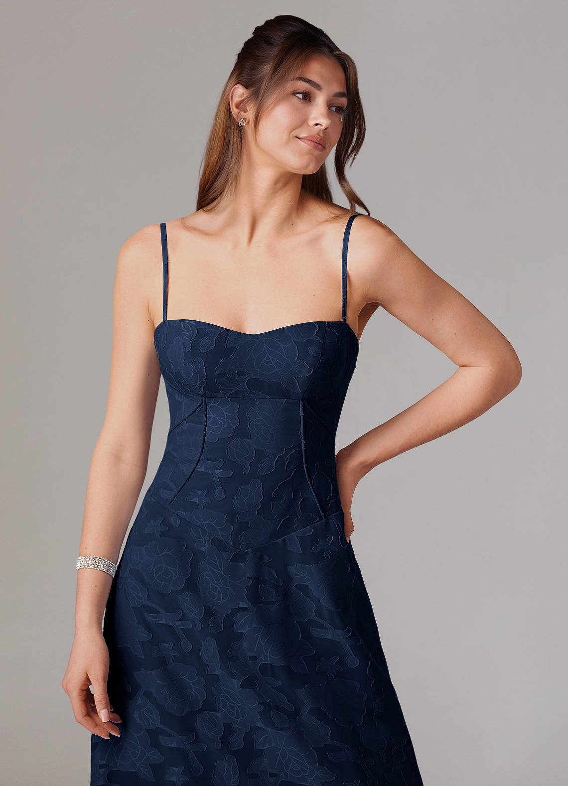 Azazie Valentine Bridesmaid Dresses Dark Navy A-Line Sweetheart Neckline Floral Burnout Dress image5