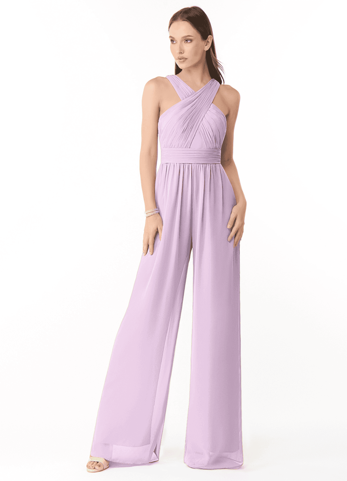 Azazie Berdie Abiti da Damigella Tuta in Chiffon con Scollo Halter Lilla Glassato image1