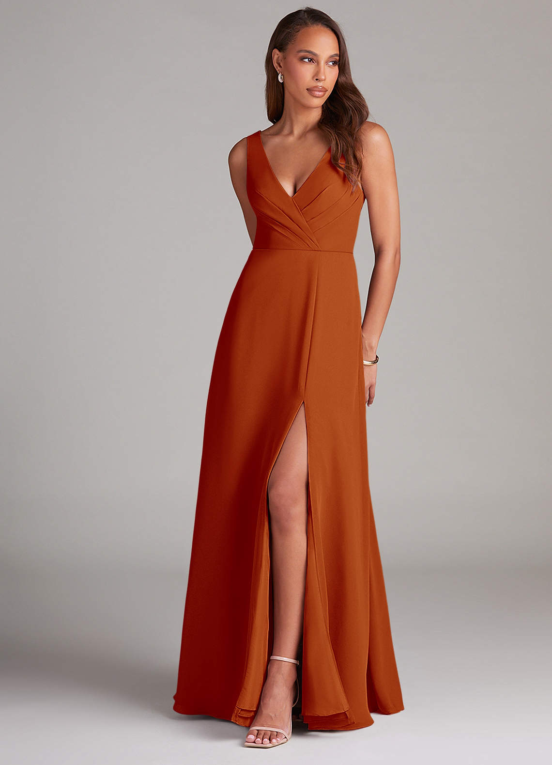 Azazie Nelly Bridesmaid Dresses Paprika A-Line Pleated Chiffon Dress image1