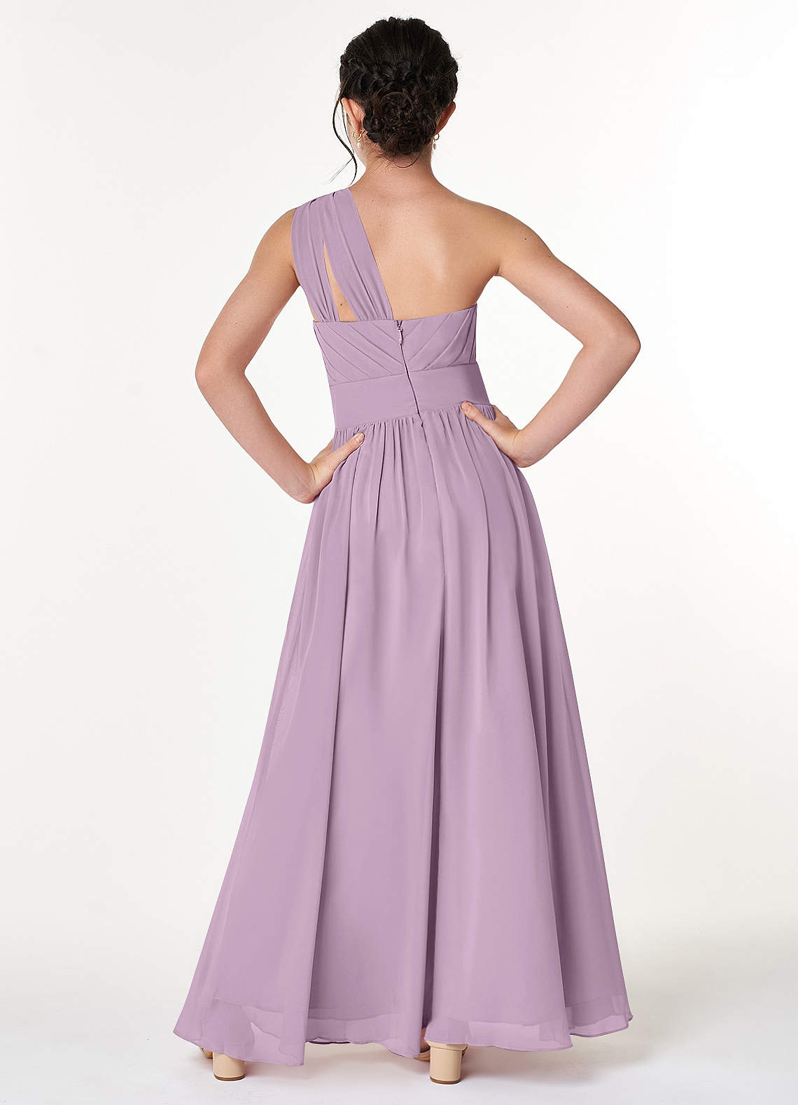 Azazie Molly A-Line Pleated Chiffon Floor-Length Junior Bridesmaid Dress image1