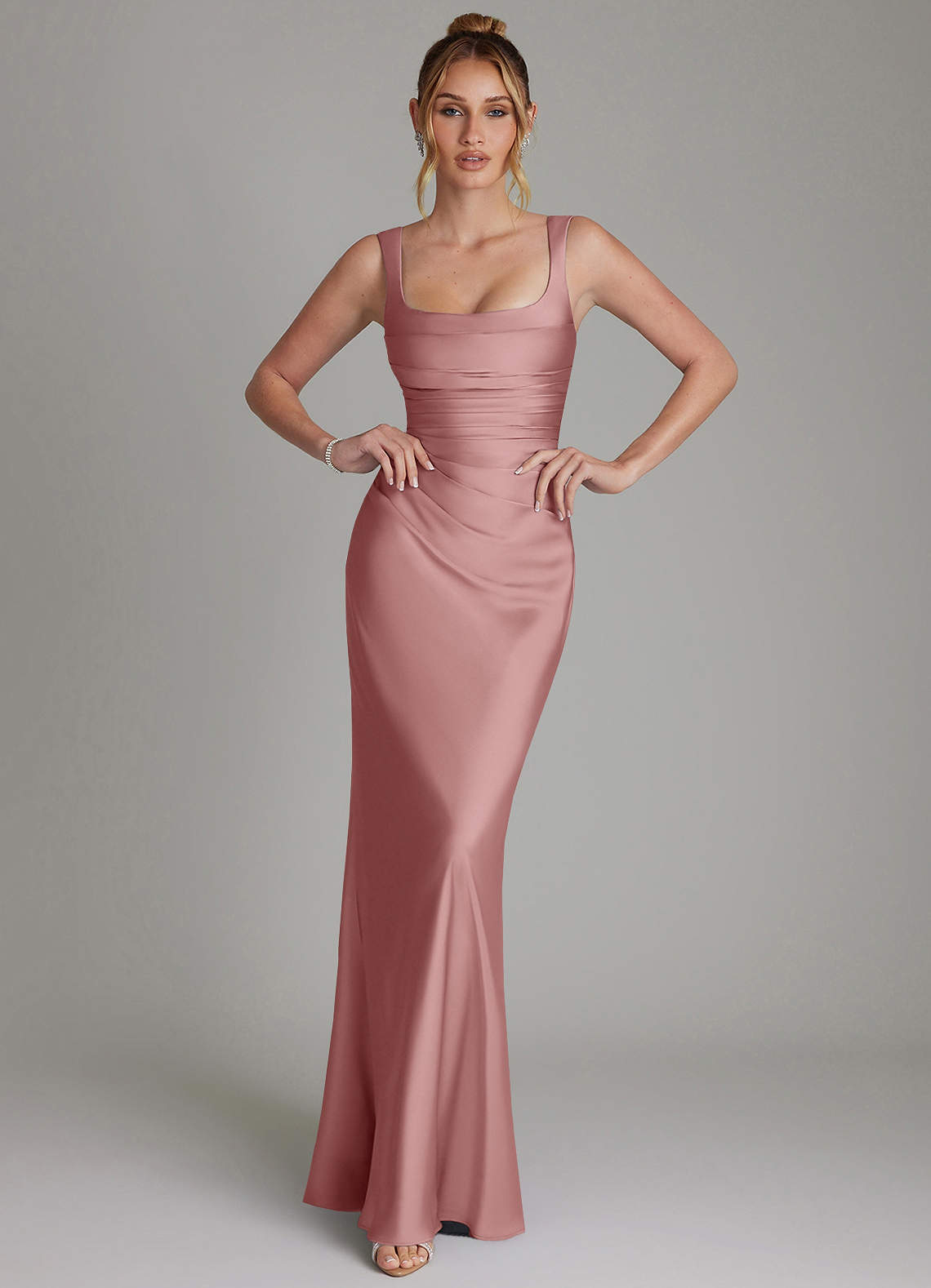 Azazie Agustina Dusty Rose Stretch Satin Bridesmaid Dresses | Azazie
