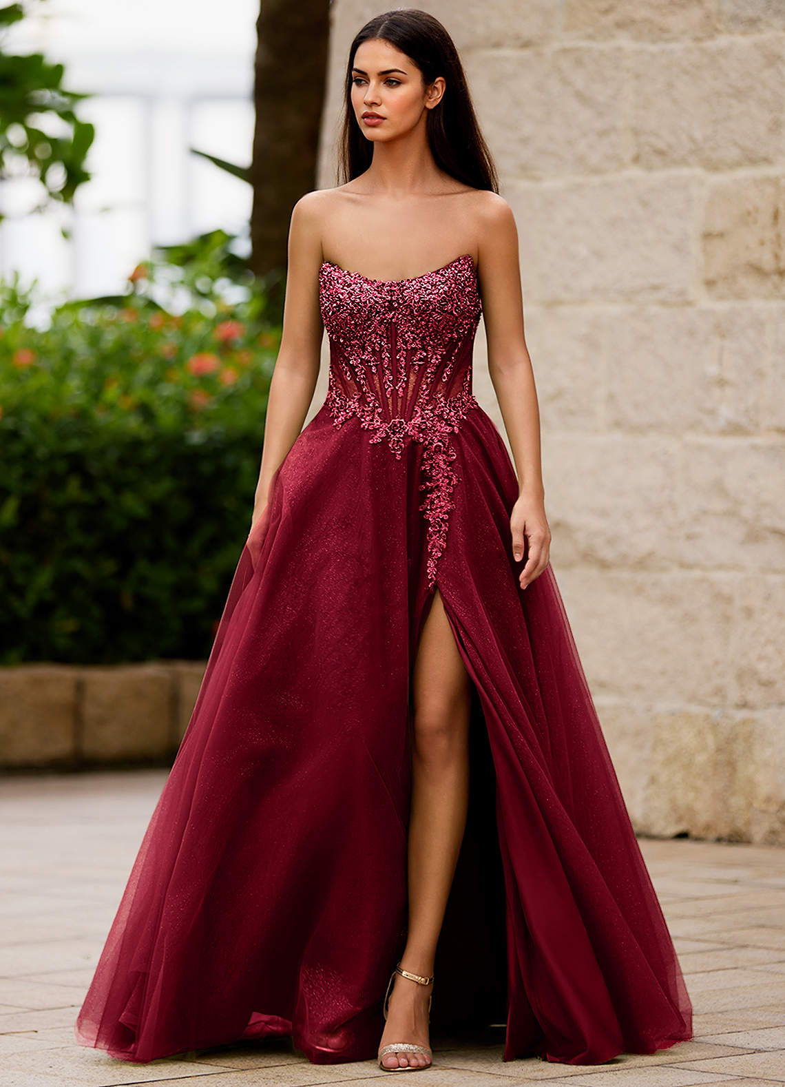 fitted lace wedding dress Charming Red Glitter Beaded Mermaid Prom Dress for Evening Parties and  Special Occasions main image 0
