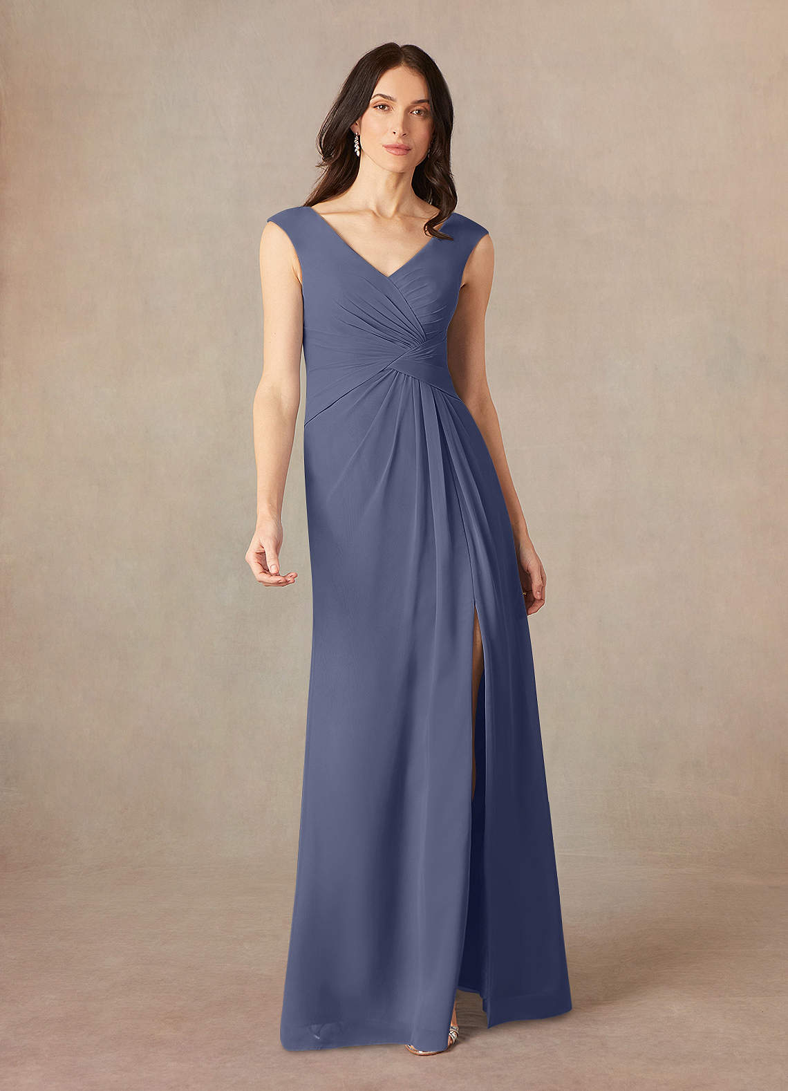 Azazie Sally Kleider für die Brautmutter A-Linie V-Hals Gefaltet Chiffon Kleid Sturm image1