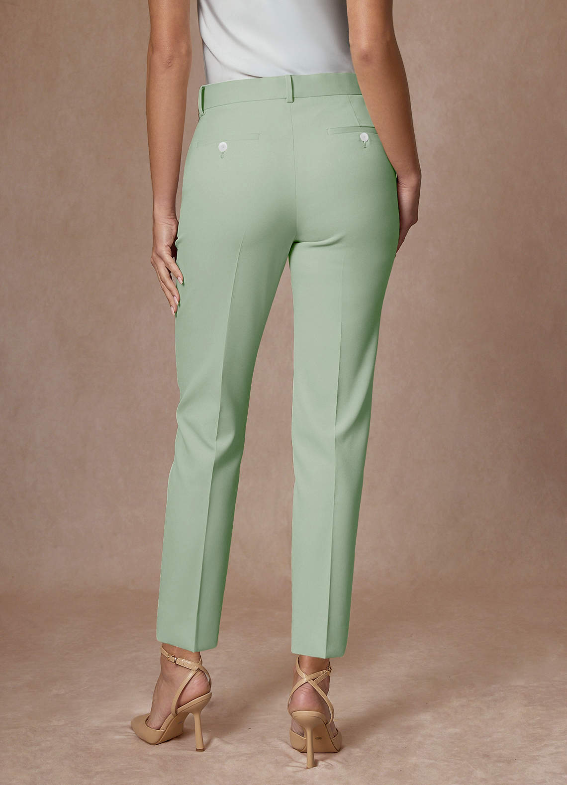 front Whitney Dusty Sage Structured Stretch Full Length Dress Pants