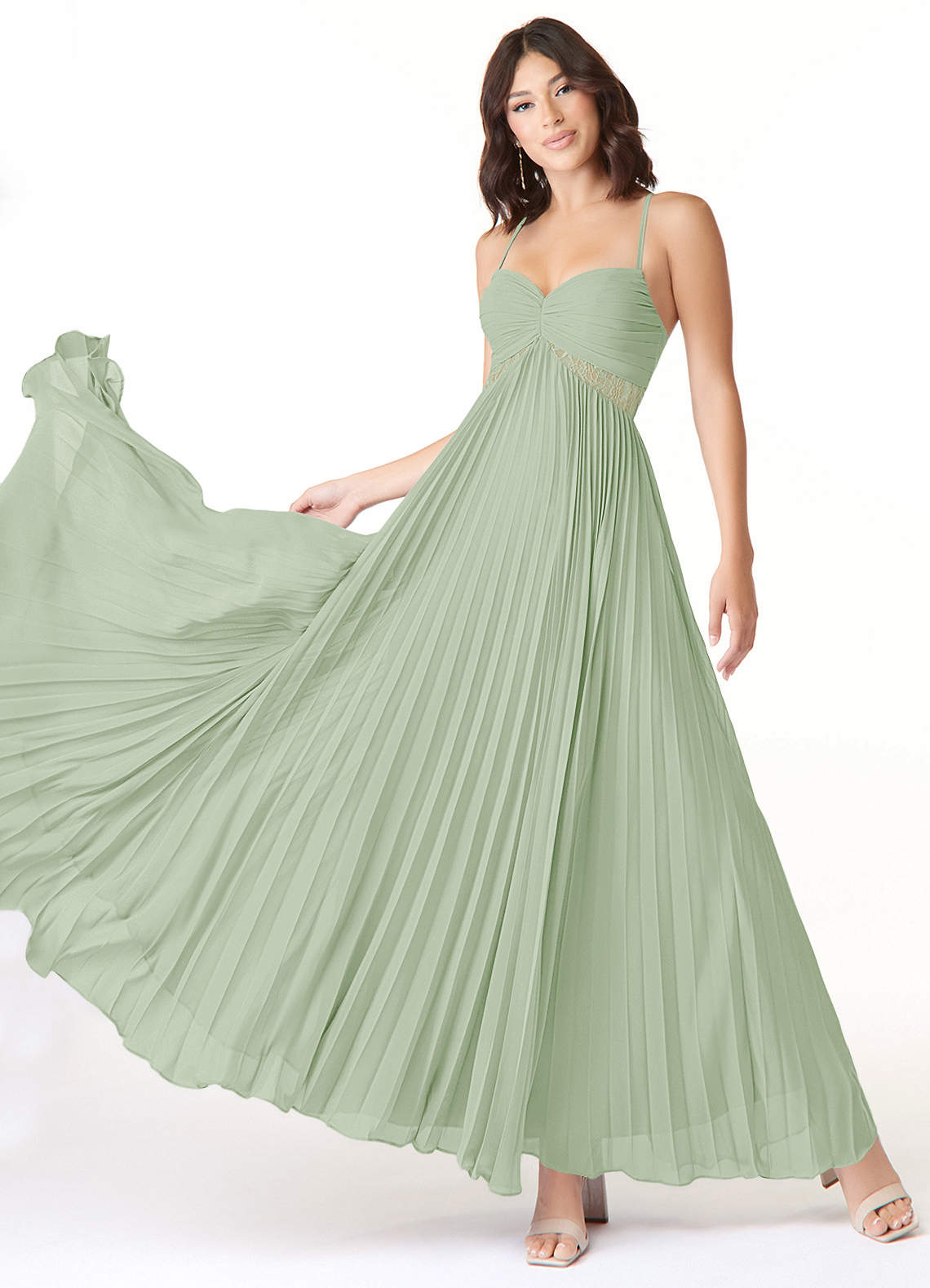 Azazie Devyn Bridesmaid Dresses Dusty Sage A-Line Corset Chiffon Dress image1