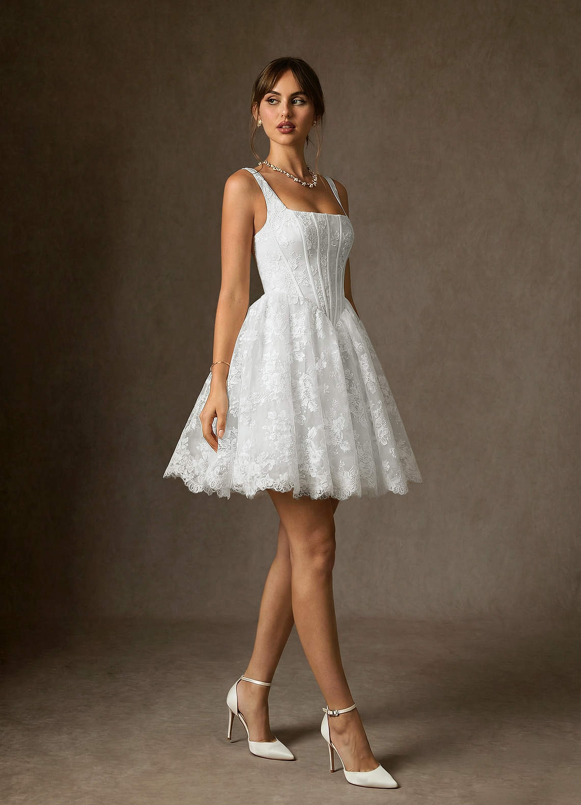 Azazie Nolicia Wedding Dresses Diamond White Ball-Gown Square Neckline Lace Dress image3