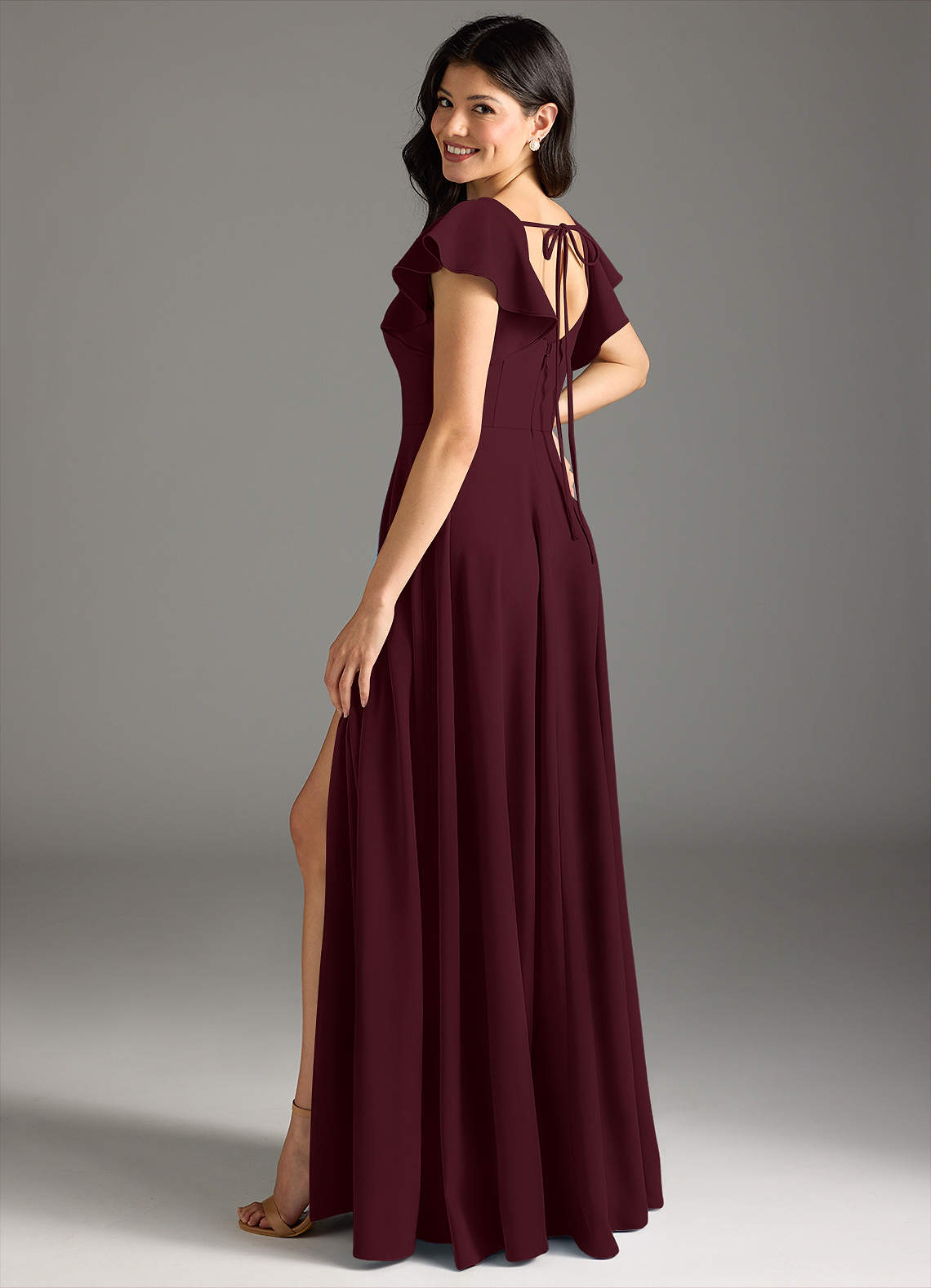 Azazie Bondi Final Sale Cabernet A-Line Ruched Stretch Crepe Dress image5