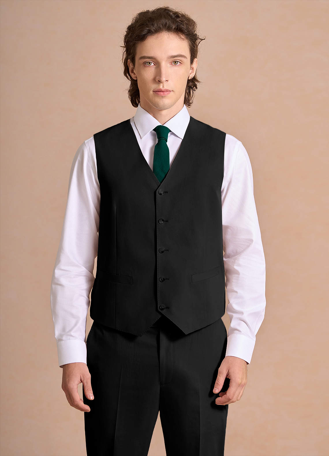 front Carter Black Cotton Linen Blend Suit Vest