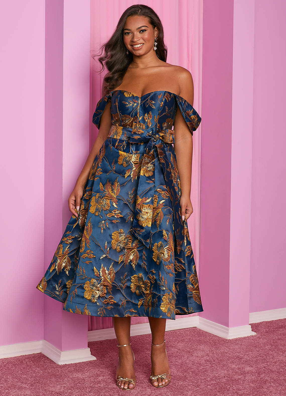 Barbie™ ❤ AZAZIE 4014 Off-the-Shoulder Brocade A-Line Dress Ready