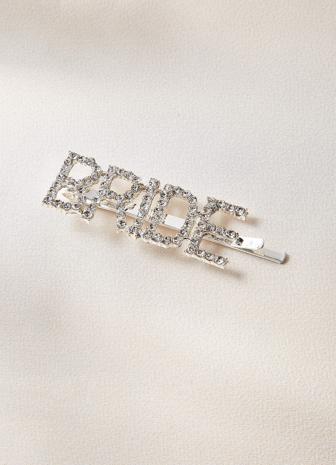 front Pavé Crystal "Bride" & "Mrs" Hair Clip Set