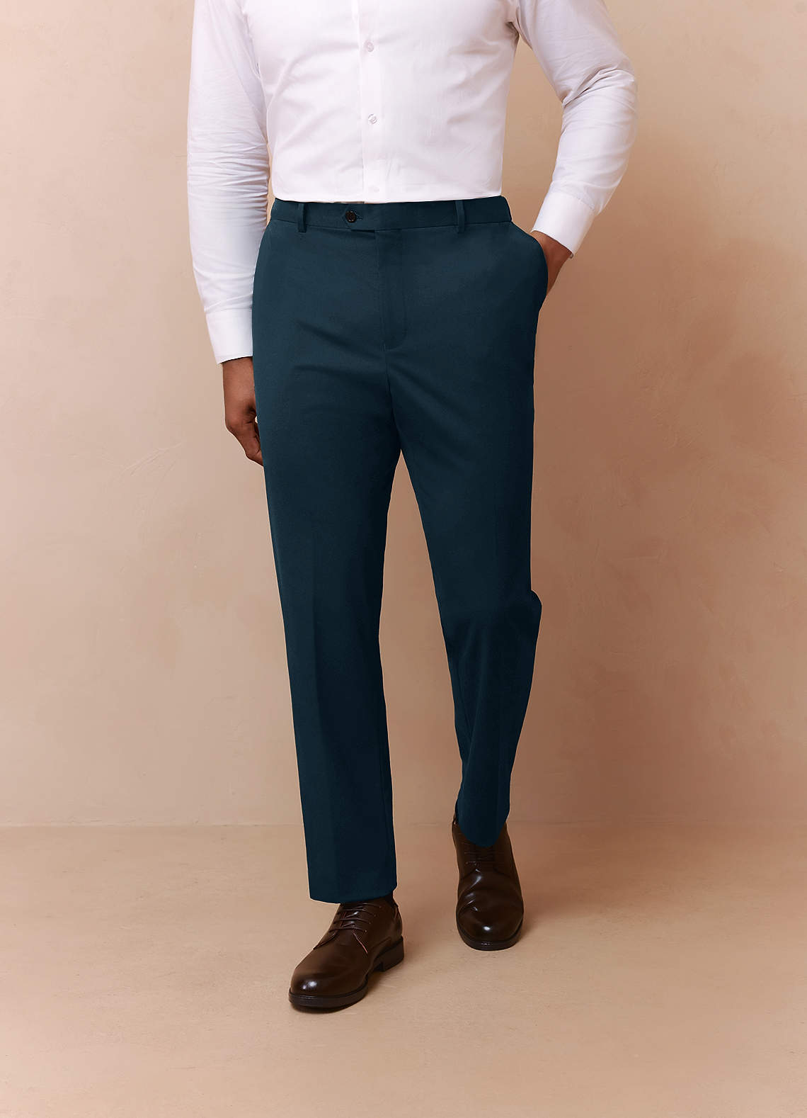 front Savile Teal Wool Blend Dress Pants