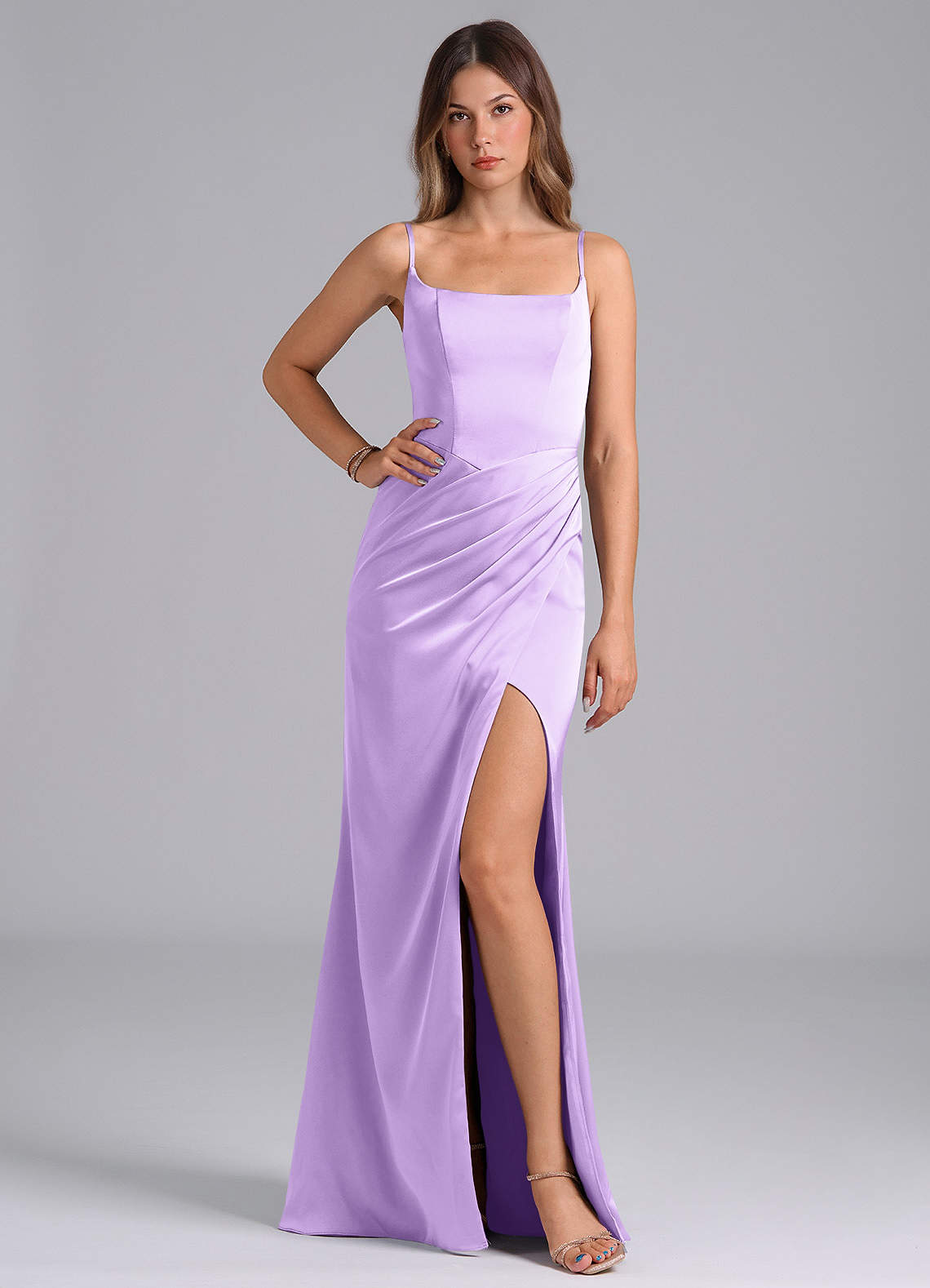 Azazie Donielle Bridesmaid Dresses Lilac Mermaid Corset Stretch Satin Dress image1