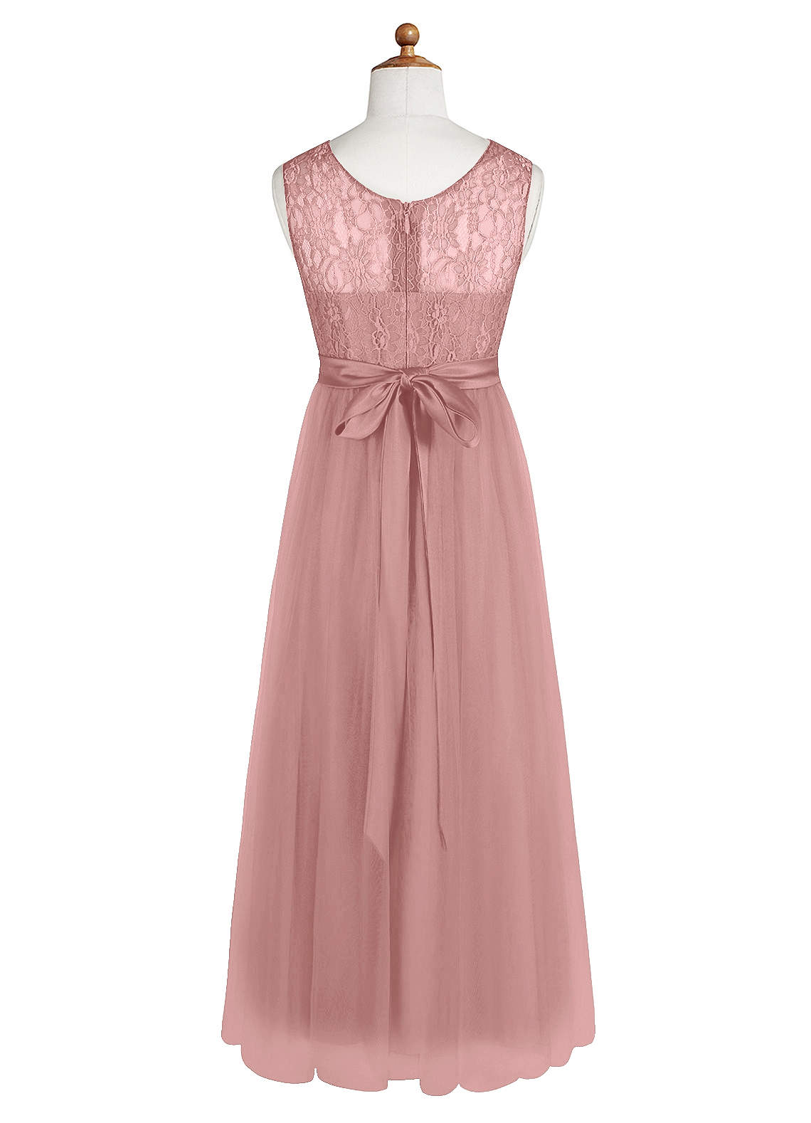 Azazie Georgette Junior A-Linie Spitze Tüll Kleid Altrosa image8