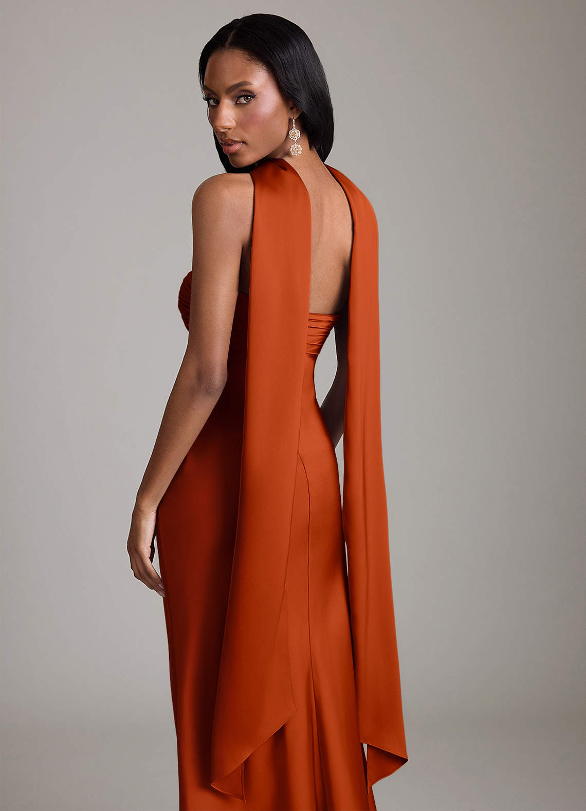 Azazie Saylor Vestidos de madrinha de casamento Vestido Páprica de Cetim elástico de sereia com Sem Alças image6
