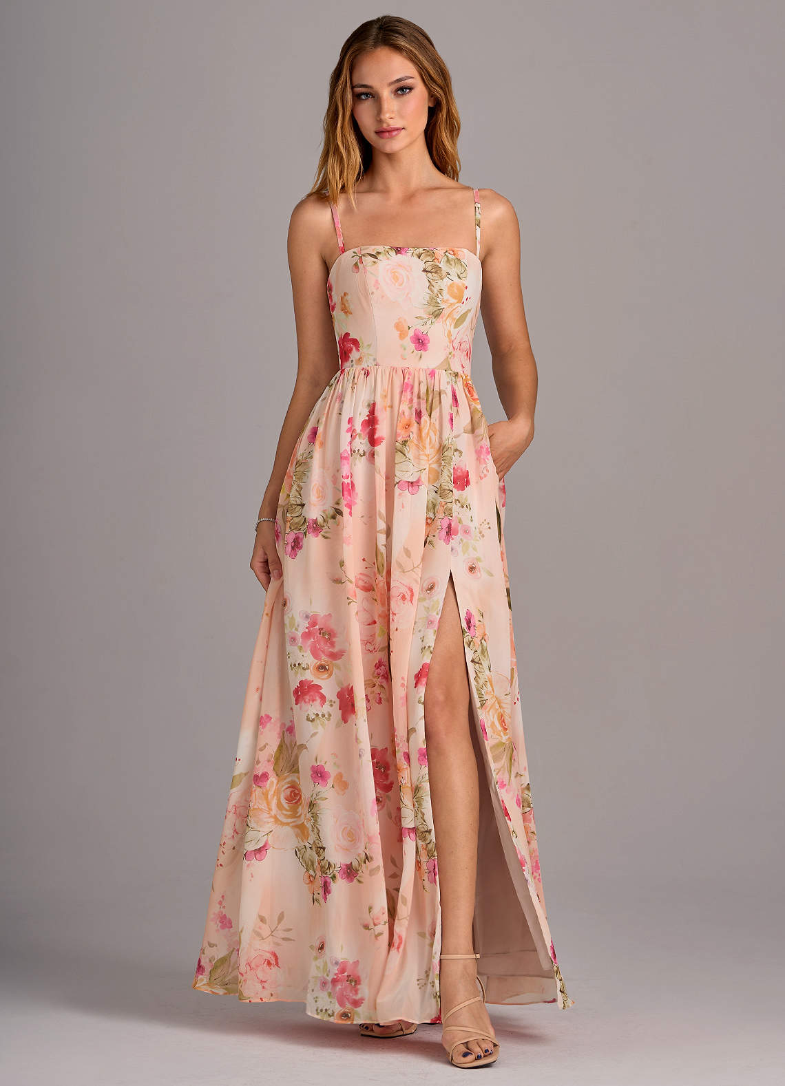 Azazie Calianna Bridesmaid Dresses Abstract Bouquet Floral A-Line Off the Shoulder Chiffon Convertible Dress image1