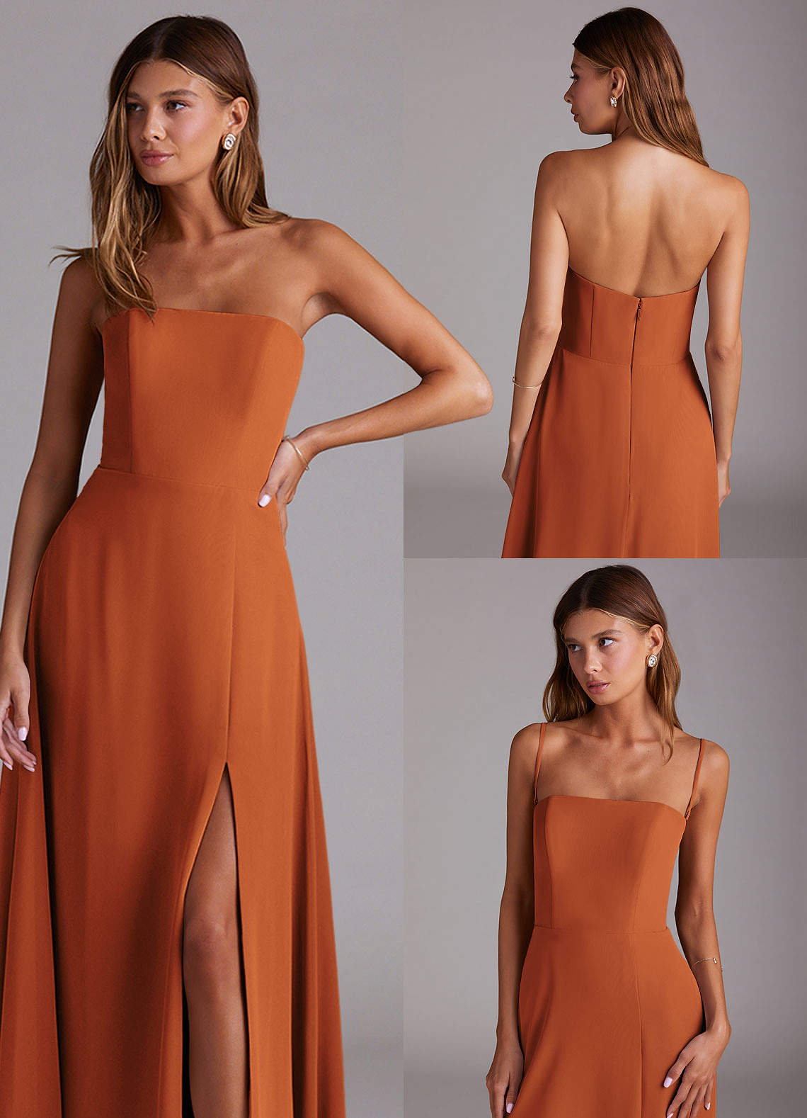 Azazie Wren Bridesmaid Dresses Cinnamon A-Line Side Slit Chiffon Convertible Dress image8