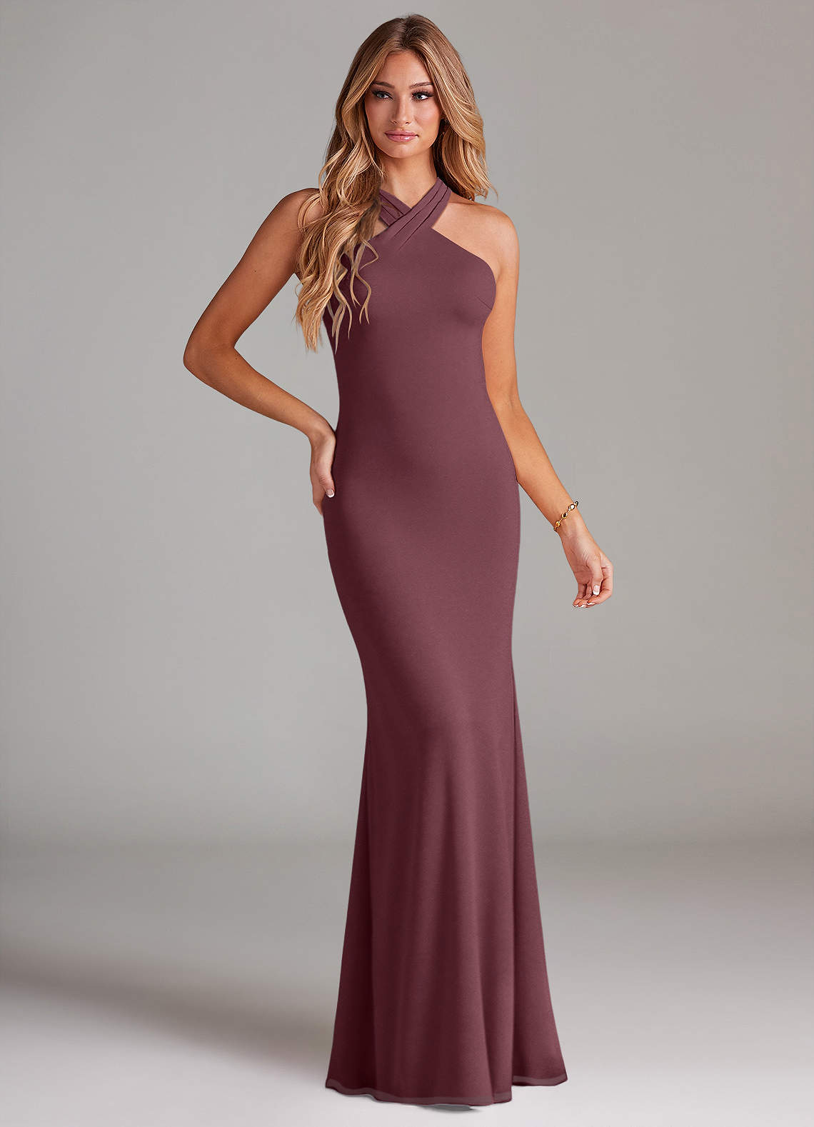 Azazie Doretta Abiti da Damigella Abito Sirena in Chiffon Plissettato Sangria image1