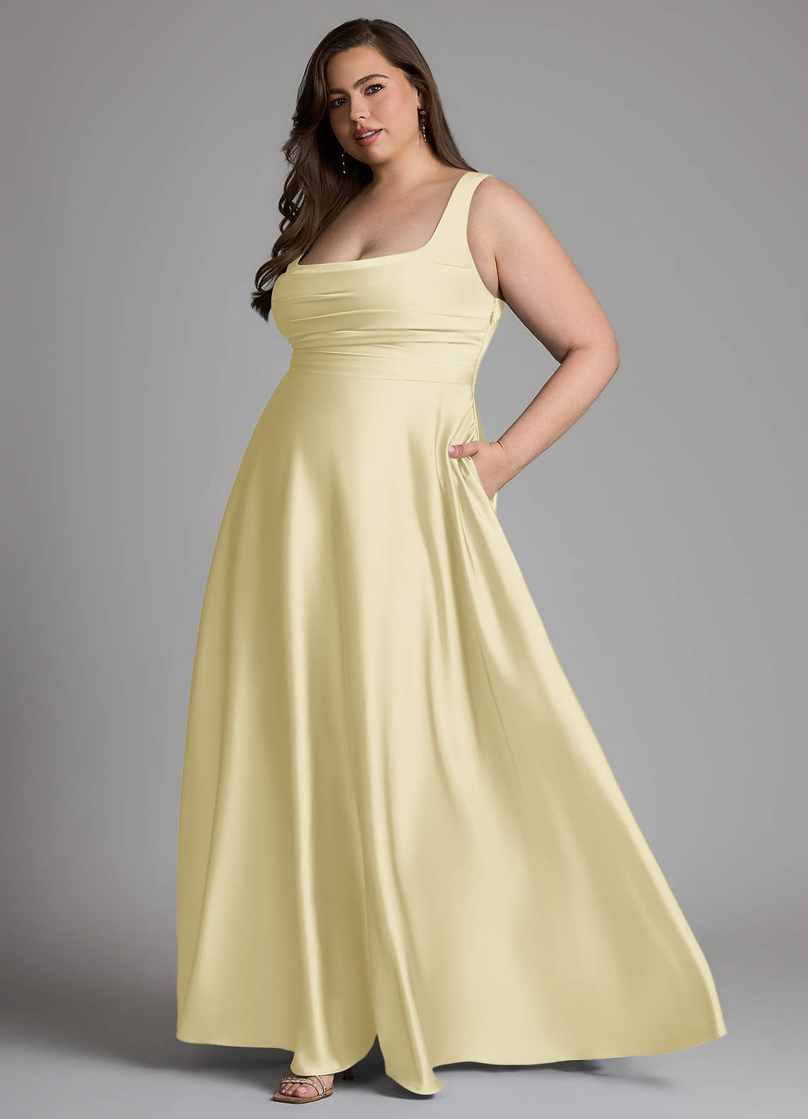 Azazie Azaria Bridesmaid Dresses Lemon Sorbet A-Line Corset Stretch Satin Dress image9