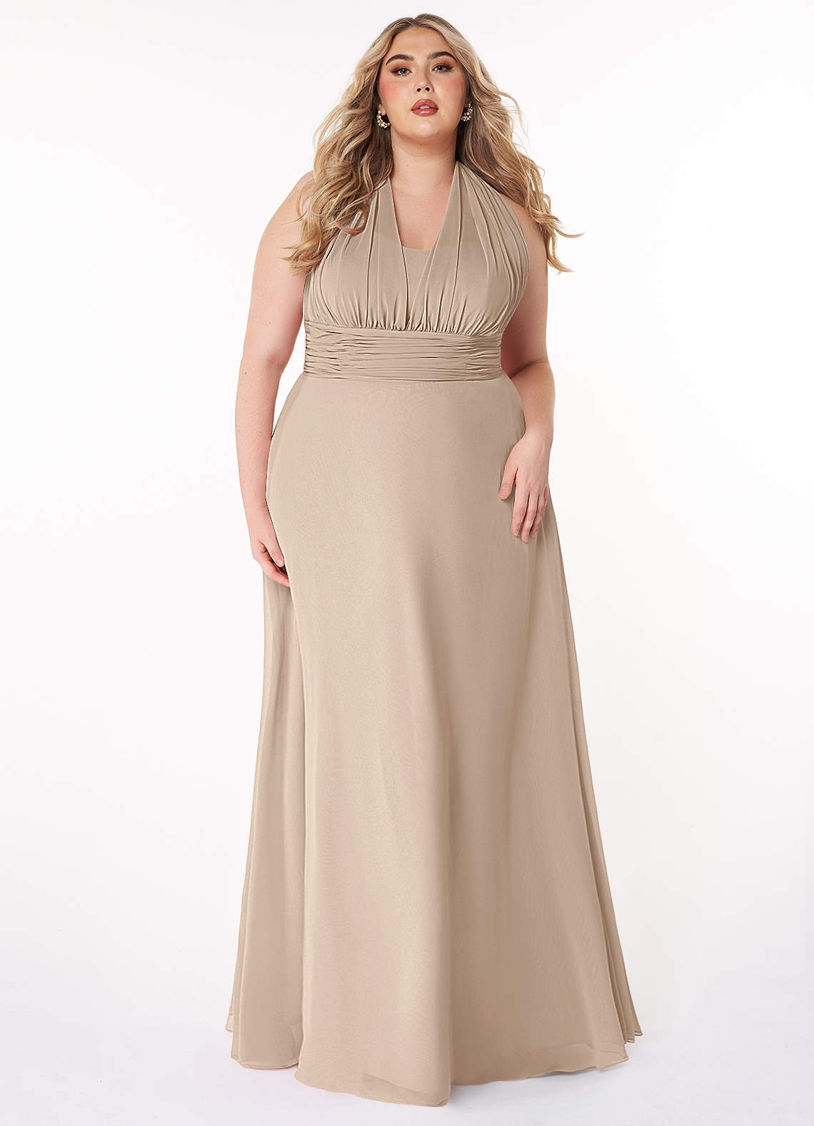 Azazie Fifi Robes de demoiselle d'honneur Robe Trapèze Convertible en Mousseline de soie Sans bretelles Taupe image1