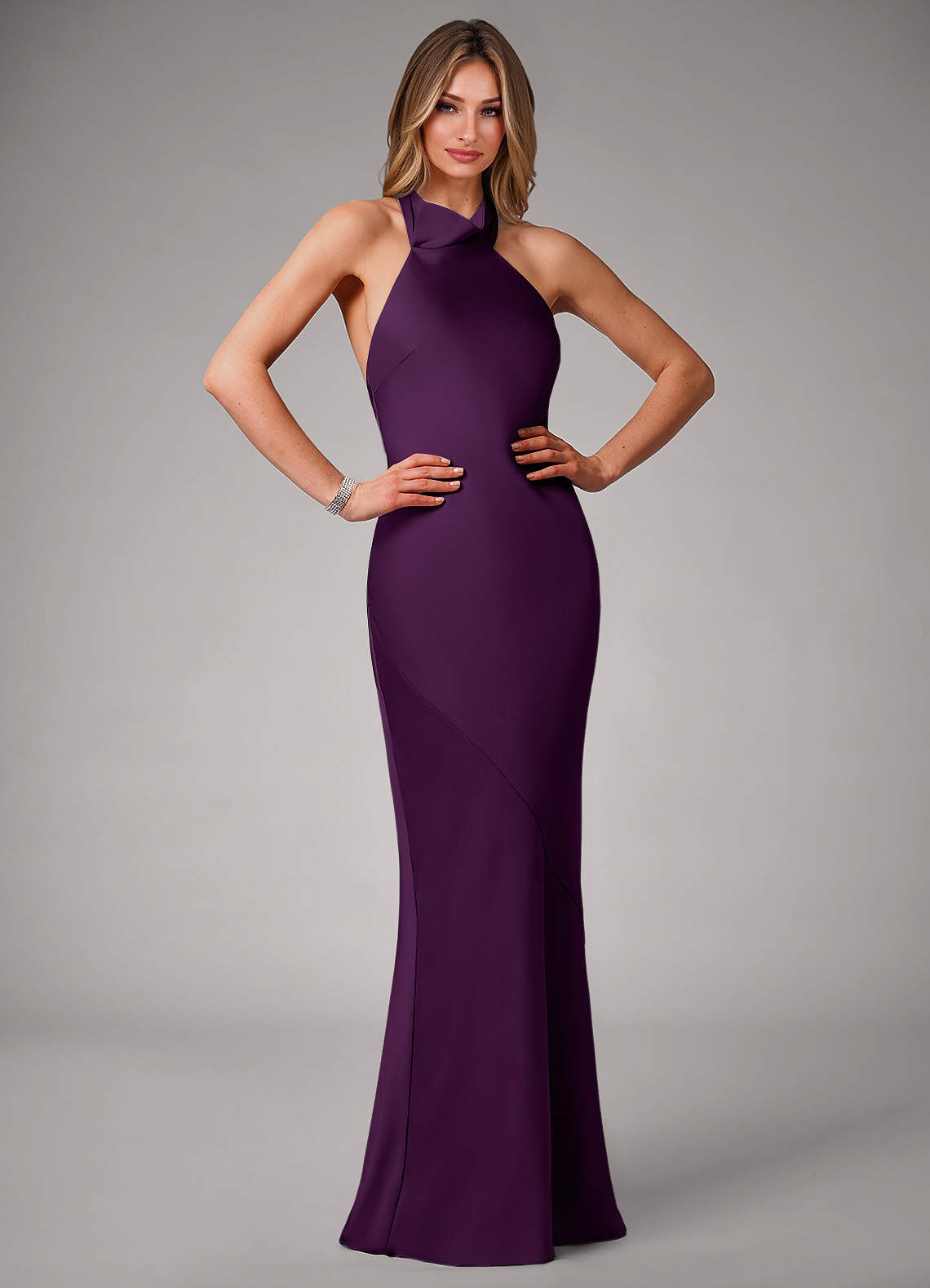 Azazie Velli Bridesmaid Dresses Grape Mermaid Stretch Satin Dress image1