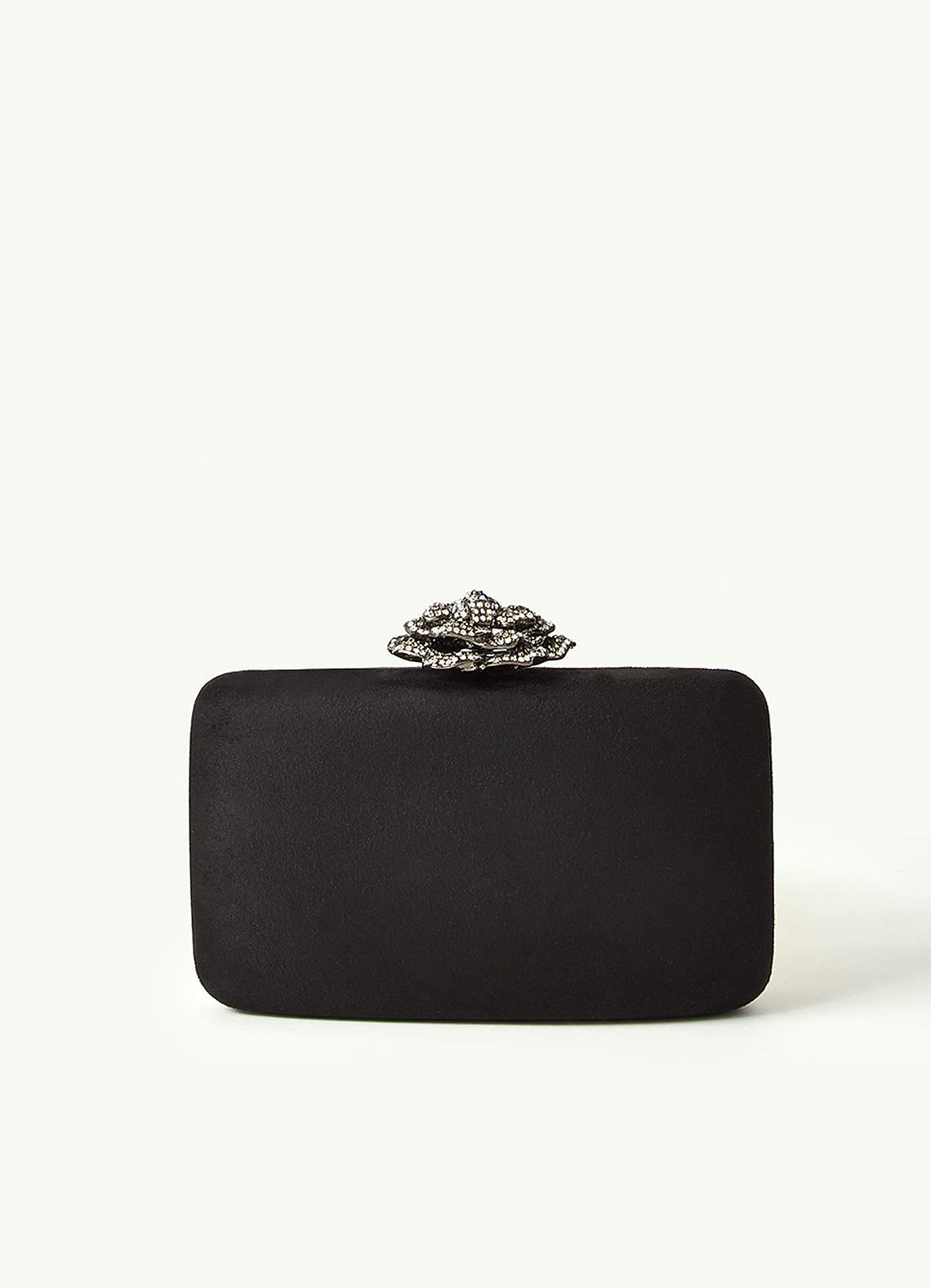 front Suede Crystal Rose Clutch Bag