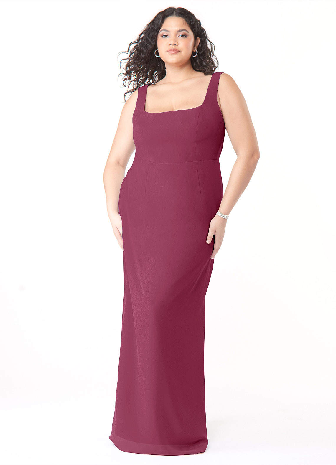 Azazie Flori Bridesmaid Dresses Mulberry Sheath Square Neckline Chiffon Dress image8