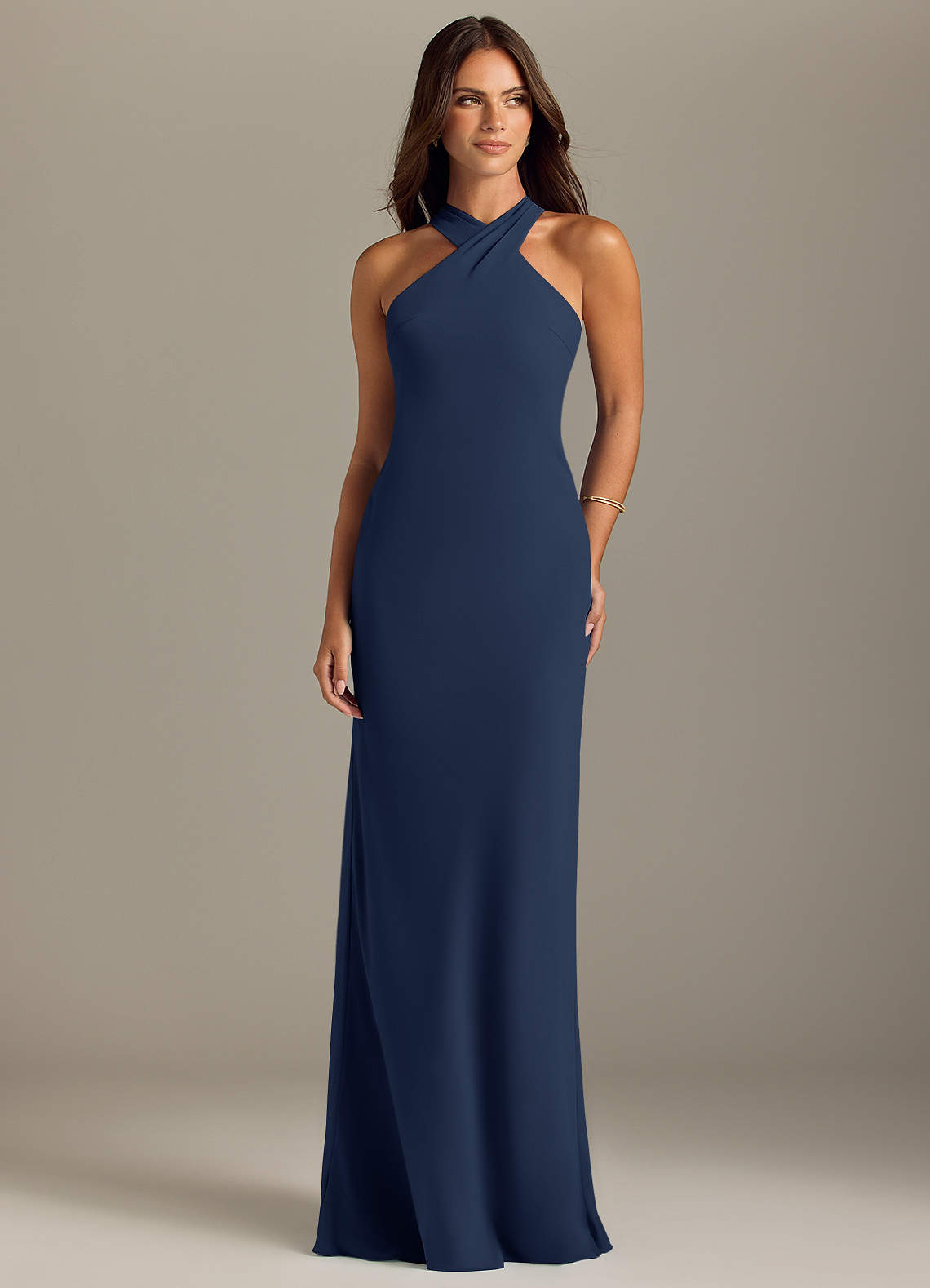 Azazie Doretta Bridesmaid Dresses Dark Navy Mermaid Pleated Chiffon Dress image1