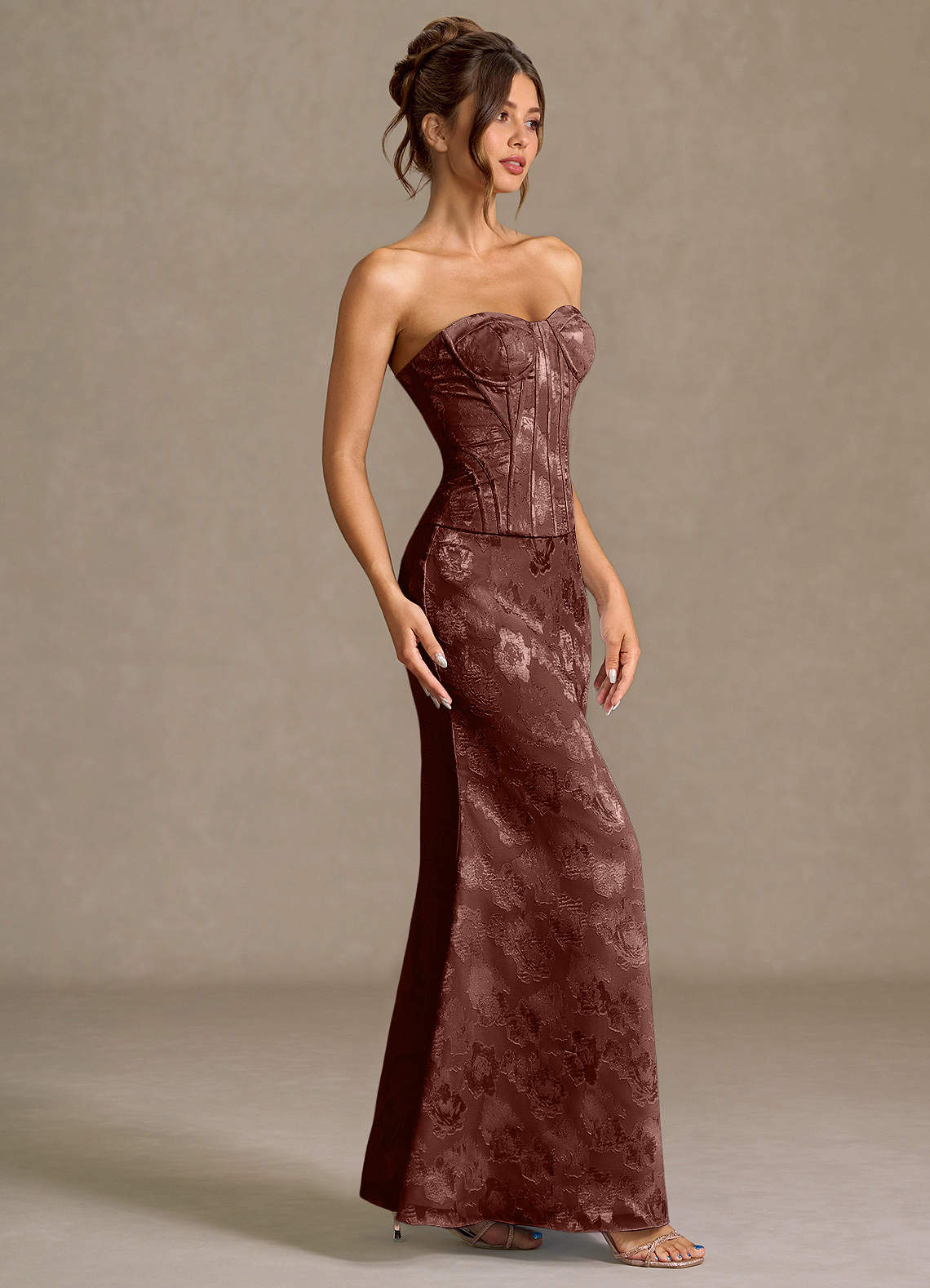 Mireya Mocha Coco Corset Two-Piece Prom Dress | Azazie