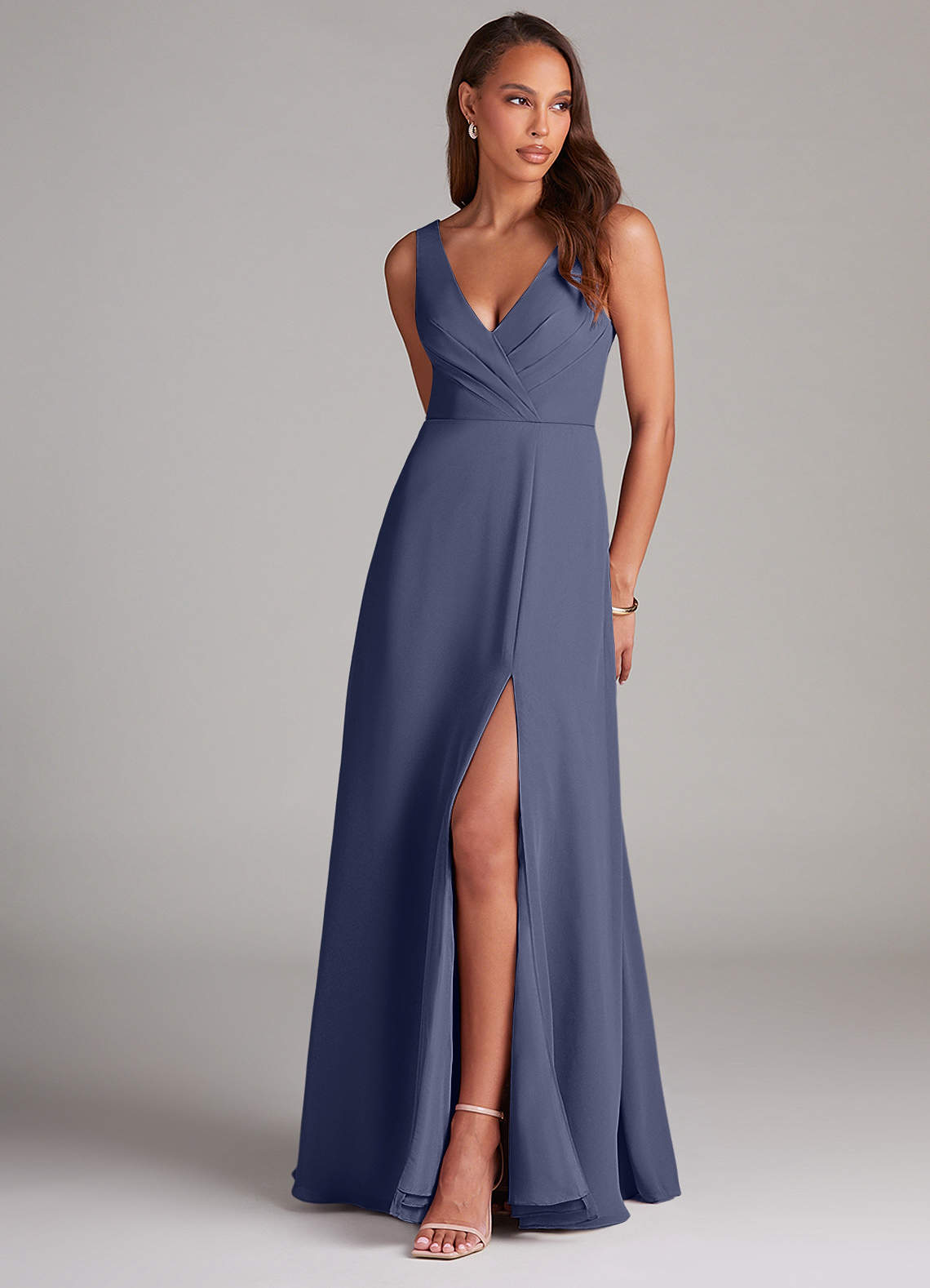 Azazie A Line V Neck Floor Length Chiffon Bridesmaid Dresses