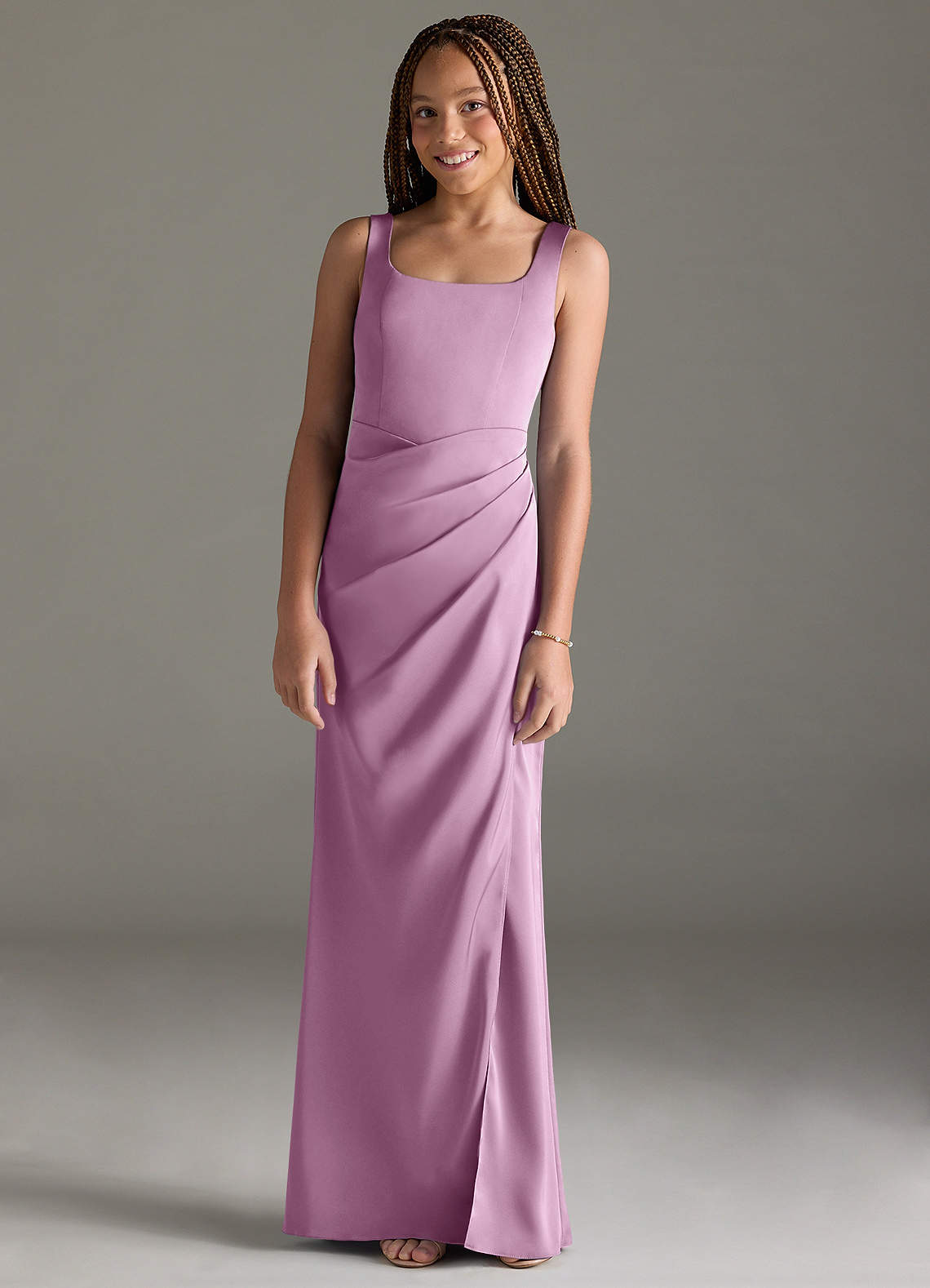 Azazie Mero Junior Wisteria Mermaid Pleated Stretch Satin Dress image1