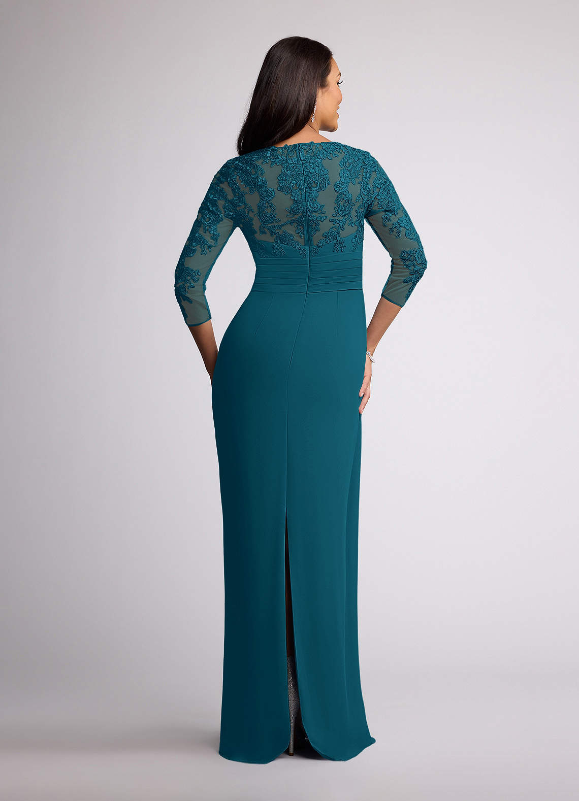 Azazie Joan Ink Blue Sheath V-Neck Lace Chiffon Dress