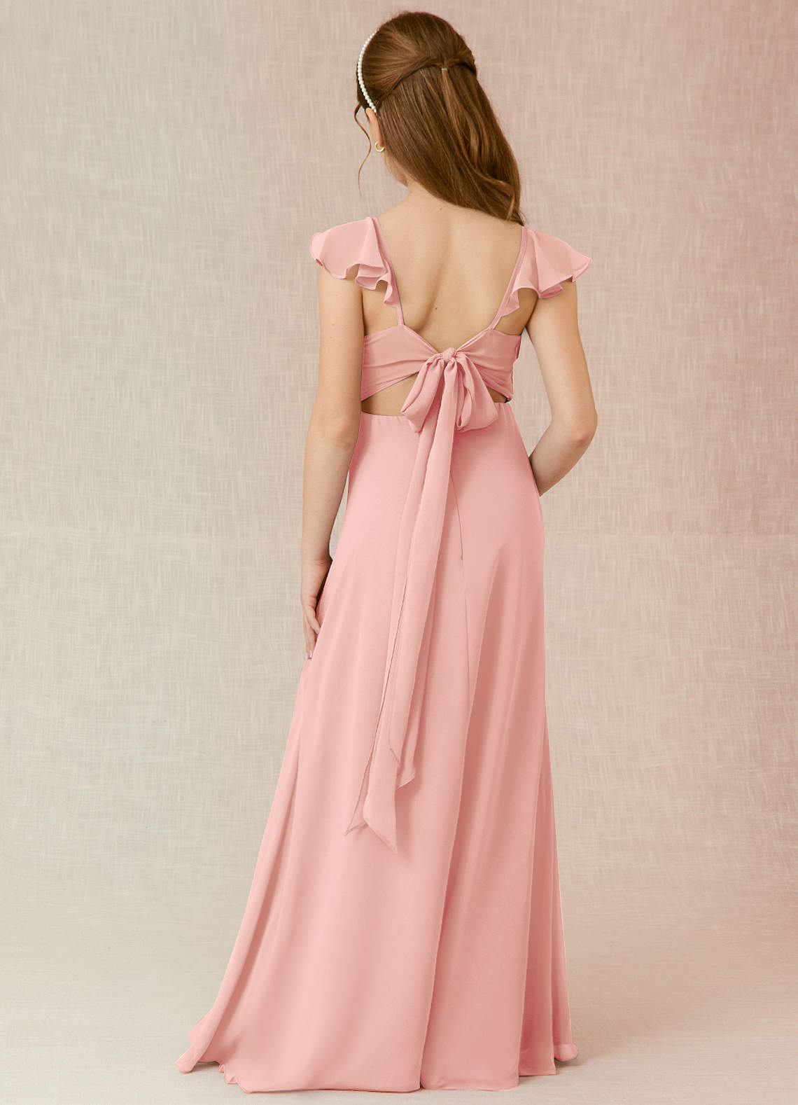 Azazie Everett Junior A-Linie Chiffon Kleid Rosettenrosa image1