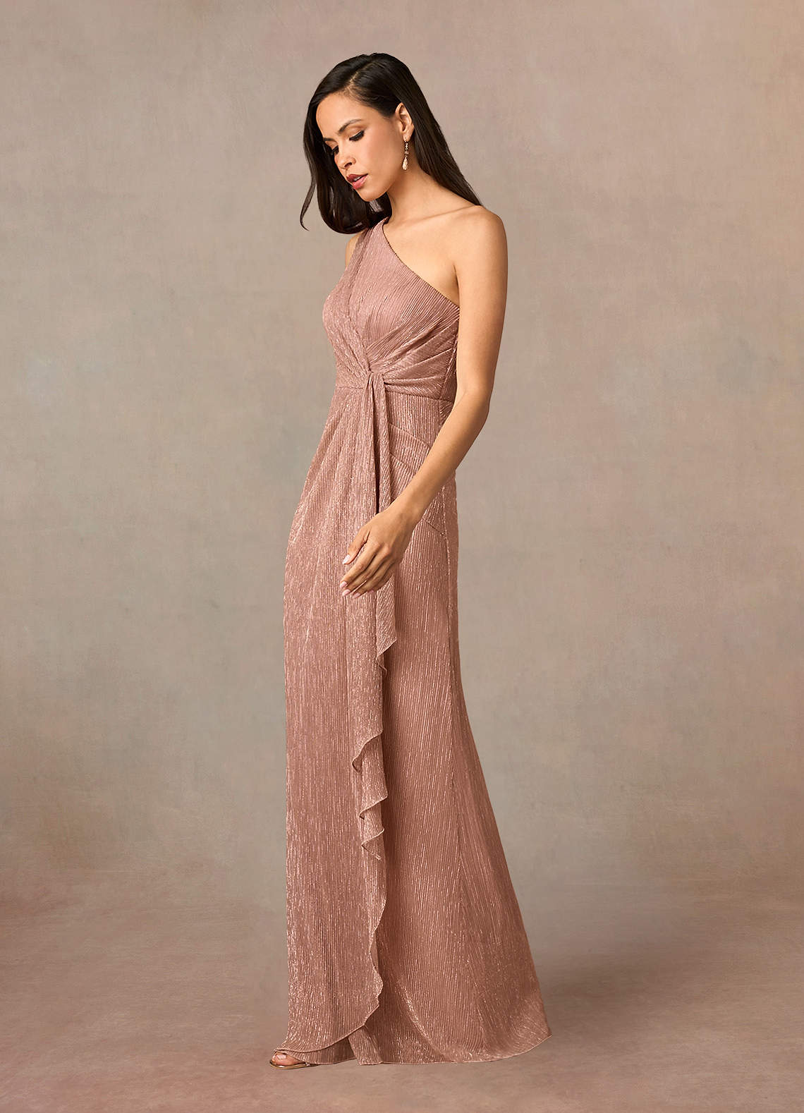 Azazie Theresa Vestidos para mãe da noiva Vestido Rosa Ouro de Malha Metálica de Bainha com Um ombro image1