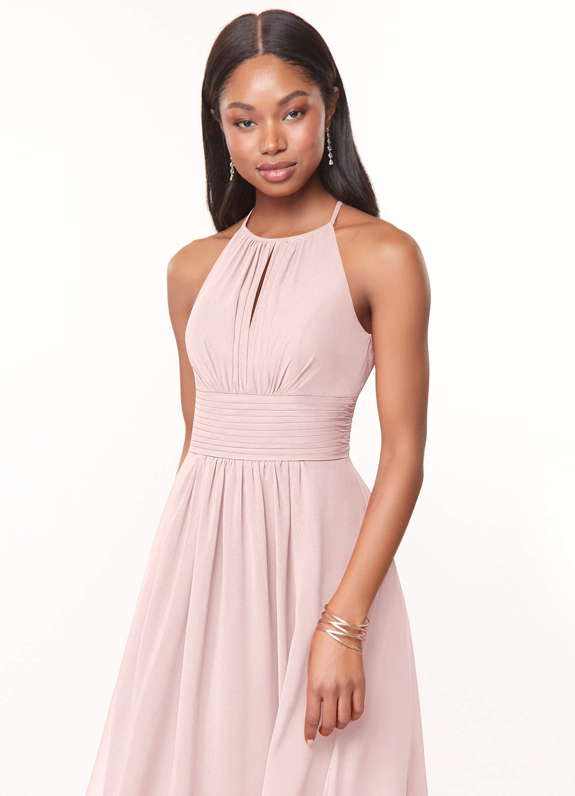 Azazie A-Line Halter Neck Floor-Length Chiffon Bridesmaid Dresses - Blushing Pink