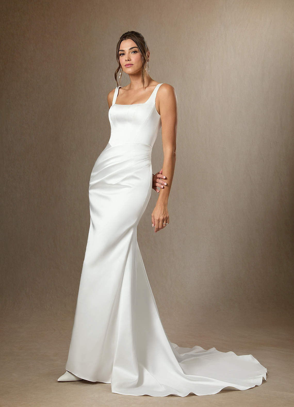 Azazie Wynona Bröllopsklänningar Klä av Sjöjungfru i Dubbelsidig satin Fyrkantig halsringning Diamantvit image5